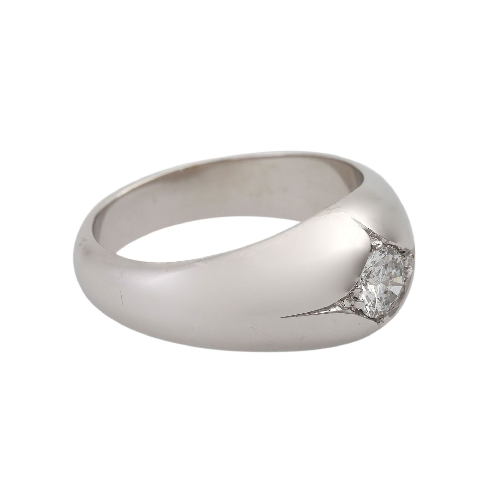 Ring mit 1 Brillant ca. 0,6 ct(punz.) LGW (I)/P1, WG 14K. RW: ca. 63,5, Schiene leicht oval. 20./21. - Bild 2 aus 4