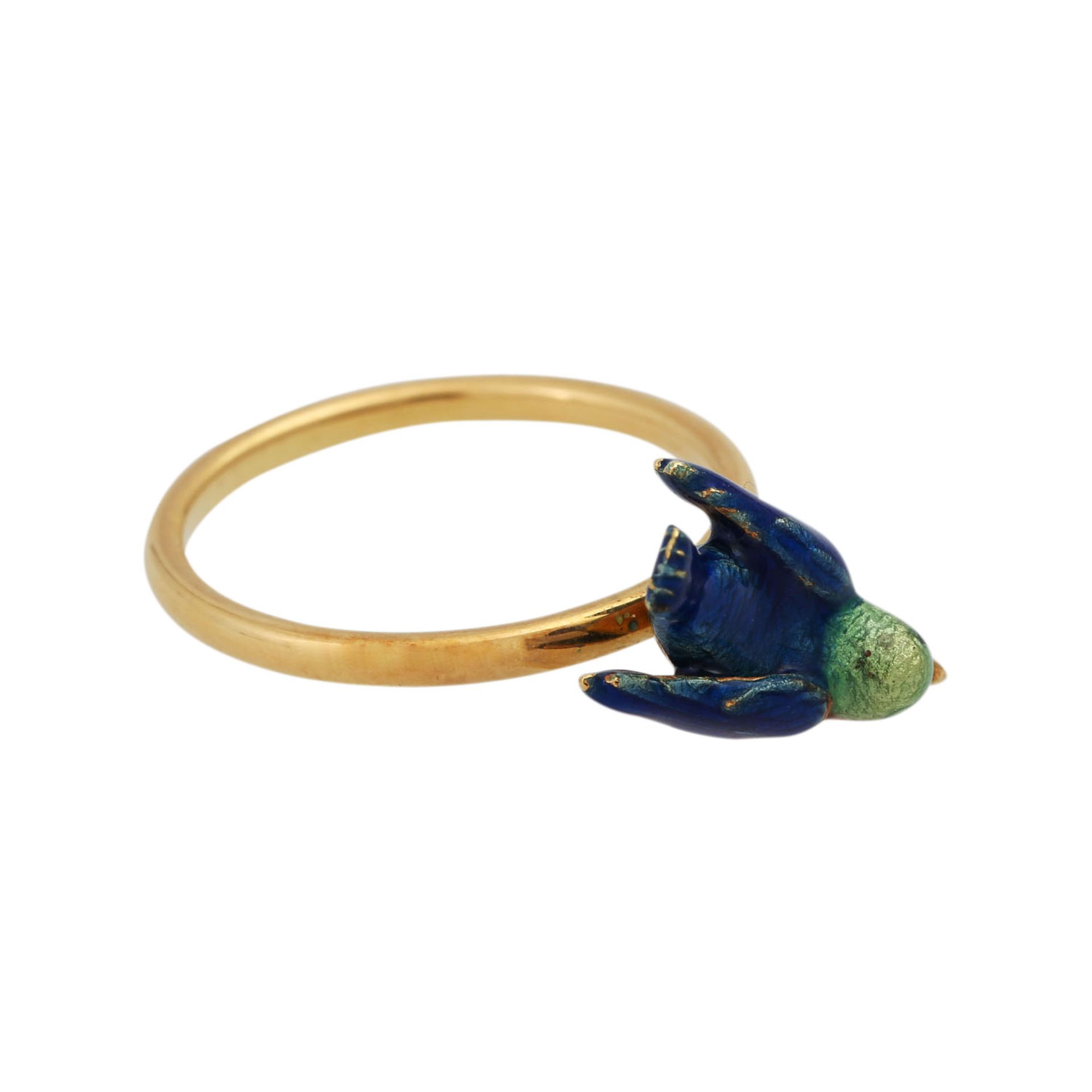 NIESSING Ring "Vogel"in GG 18K, bunt emailliert. RW: ca. 54, Vogel ca. 14x8x8 mm. Ende 20. Jh. - Image 2 of 4