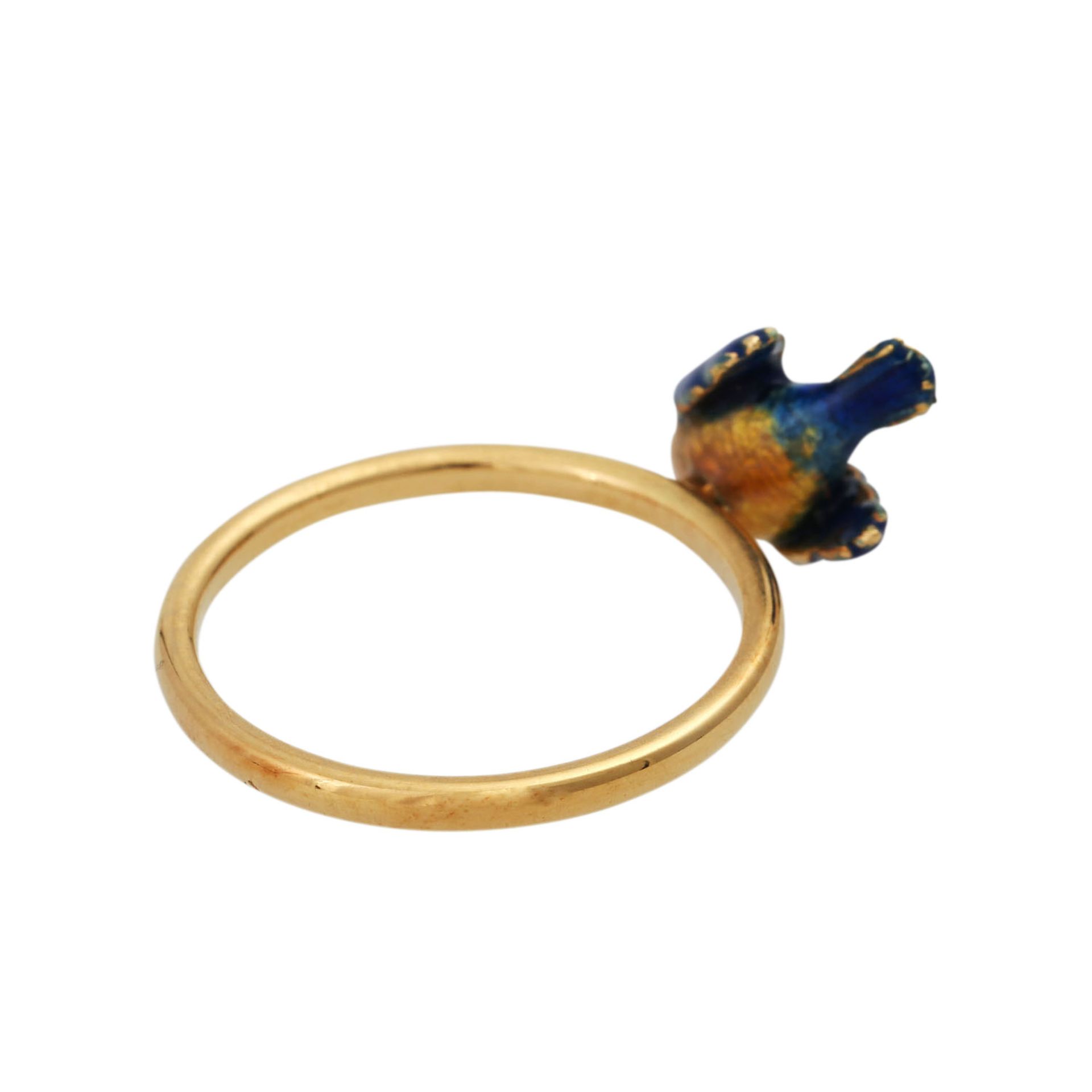 NIESSING Ring "Vogel"in GG 18K, bunt emailliert. RW: ca. 54, Vogel ca. 14x8x8 mm. Ende 20. Jh. - Image 3 of 4