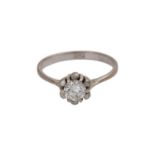 Solitärring mit Brillant, ca. 0,5 ct, LGW-GW (J-K)/VVS,WG 18K, RW 53, 2. H. 20. Jh., Tragespuren.