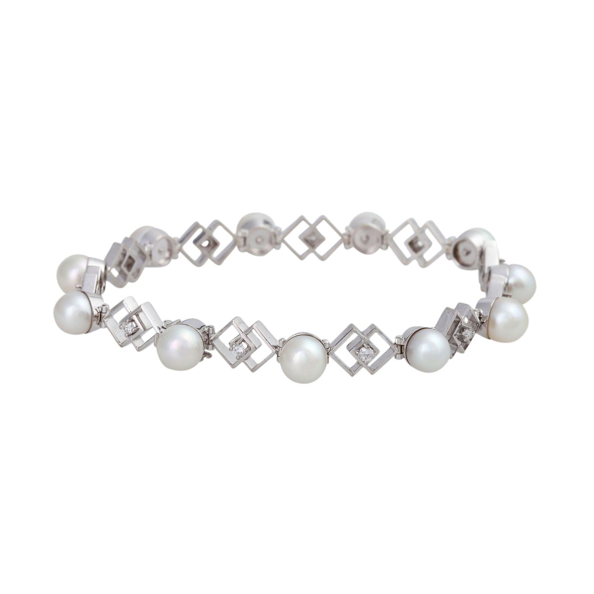 Armband mit Perlen und Brillantenvon zus. ca. 0,4 ct, gute Farbe u. Reinheit, Zuchtperlen ca. 6,2- - Bild 2 aus 5