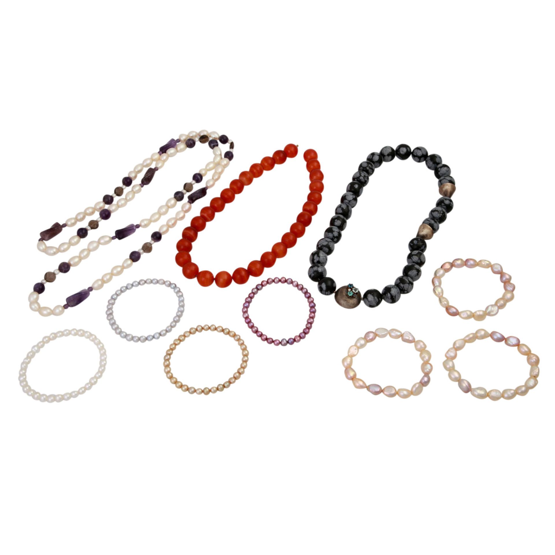 Konvolut Steinketten 10-teilig,3 Ketten, 7 Armbänder, tlw. mit Silber.Bundle 10 pc stone