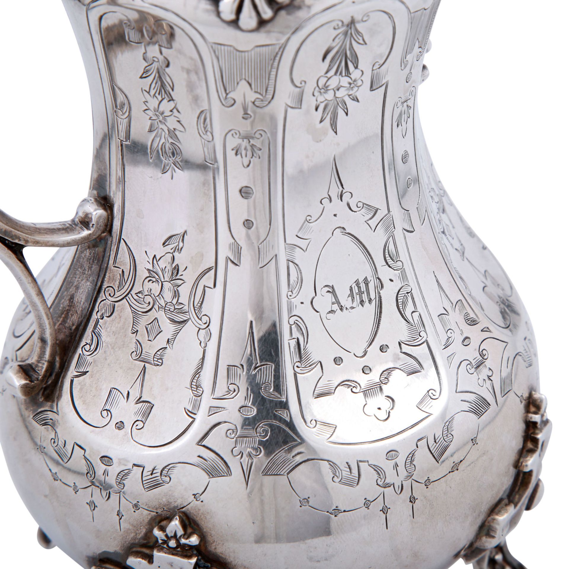 LONDON 3-tlg. Teekern, 925 Silber, 1857.Teekanne, Milchkännchen und Zuckerdose, Meistermarke - Bild 5 aus 8