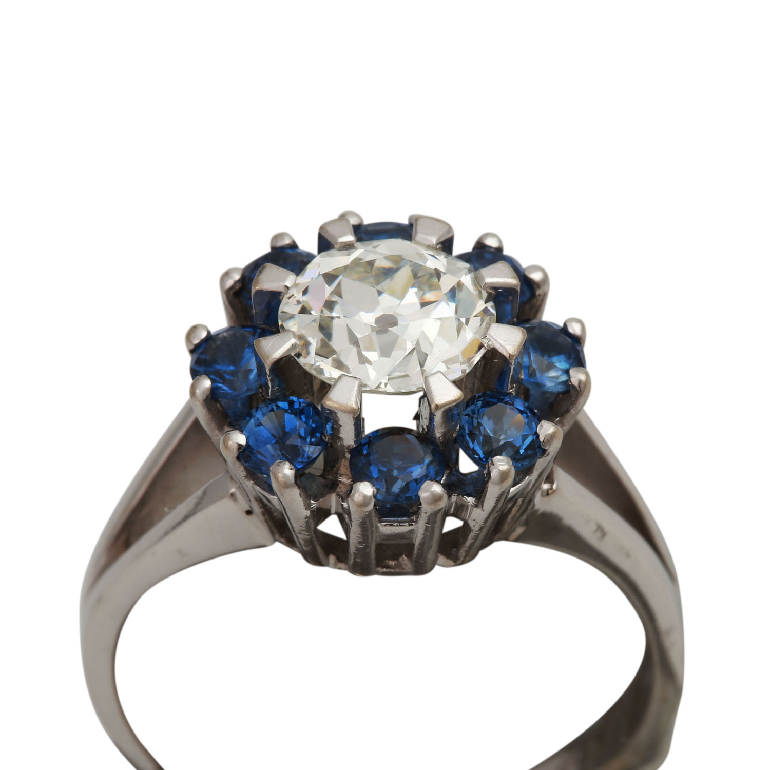 Ring mit Altschliffdiamant ca. 1,4 ct,GW (K)/VS2, Fluoreszenz: keine, Saphire von zus. ca. 0,8 ct, - Image 5 of 5