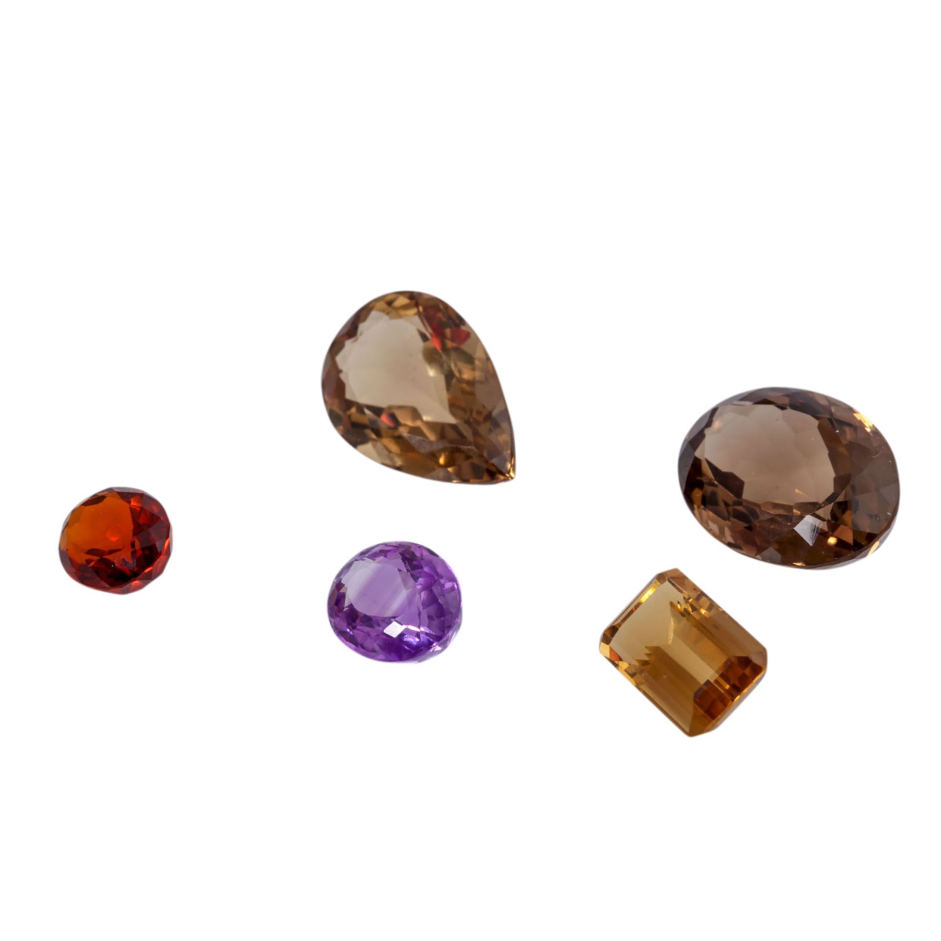 5-teiliges Konvolut lose Farbsteinedavon 2 Rauchquarze, 2 Citrine u. 1 Amethyst in verschiedenen - Bild 3 aus 3