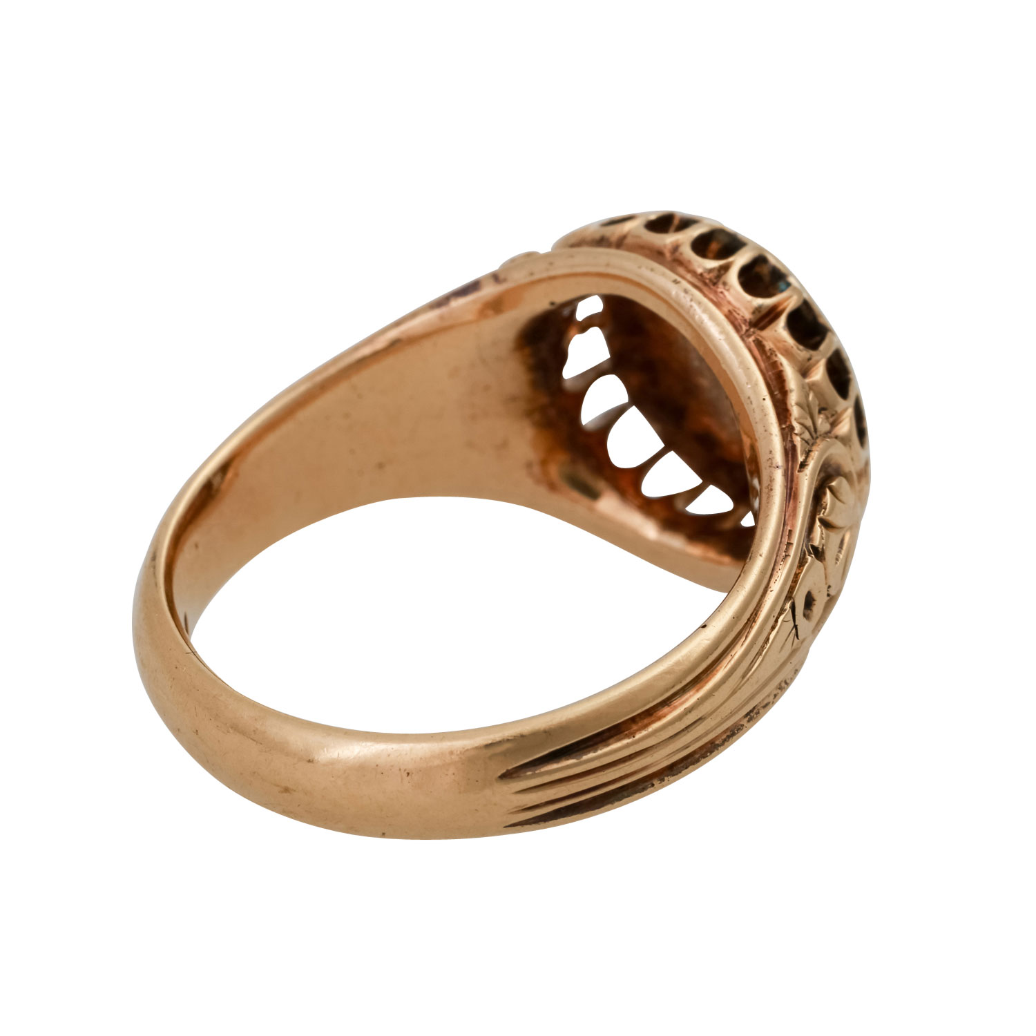 Ring mit 9 Diamantrosen, zus. ca. 0,4 ct, LGW (I-J)/SI,GG 14K, RW 59, um 1900, altersgem. - Image 3 of 4