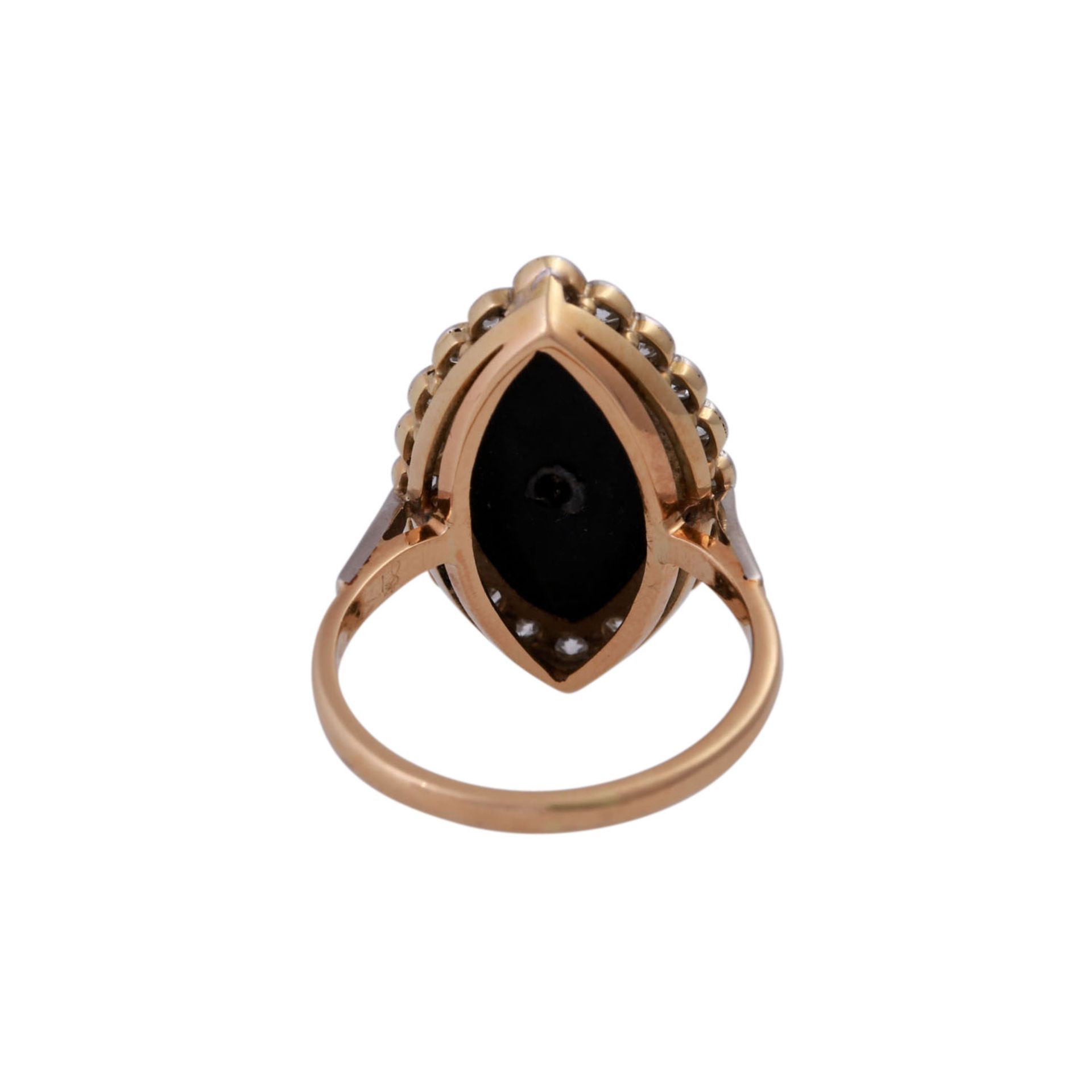 Ring mit Onyxplatte in Navetteform und Diamanten ca. 0,45 ct,Achtkant- und Altschliff, mittlerer - - Bild 4 aus 4