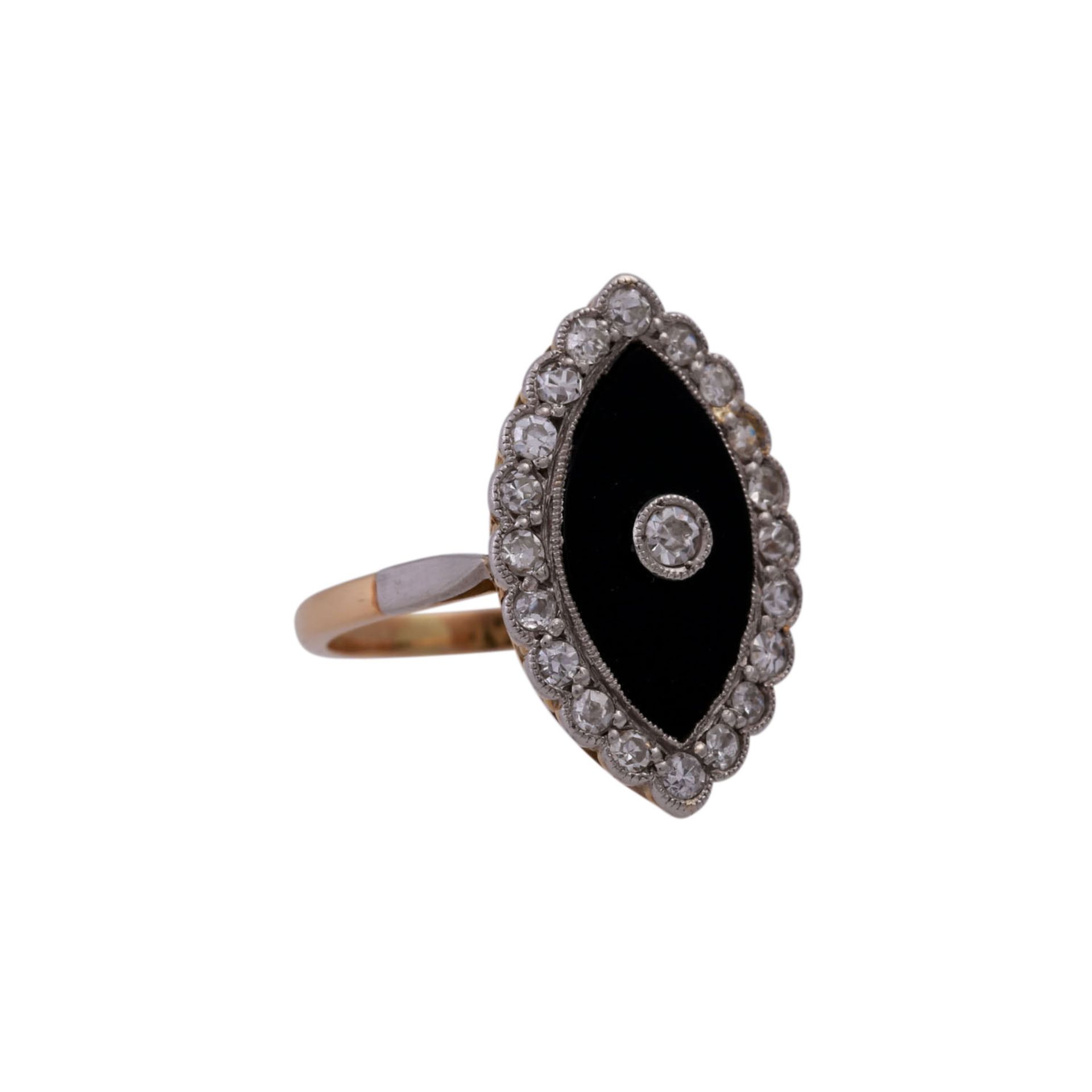 Ring mit Onyxplatte in Navetteform und Diamanten ca. 0,45 ct,Achtkant- und Altschliff, mittlerer - - Bild 2 aus 4