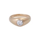 Solitärring mit Brillant von ca. 0,63 ct,FEINES WEISS (F-G)/VS2 in klassischem Bandring, GG 14K. RW: