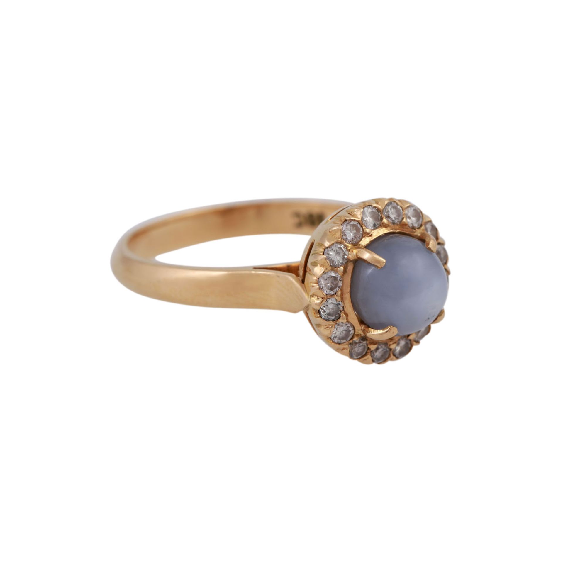 Ring mit schönem Sternsaphir entouriert von Brillanten, zus. ca. 0,32 ct,GET (M)/P2, GG 18K, RW - Bild 2 aus 4