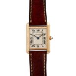 CARTIER Louis Cartier Tank Damenuhr.Gehäuse Gold 18K. Quarz-Werk. Lederband (nicht original) mit