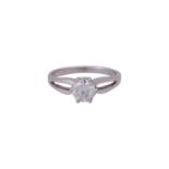 Diamantsolitär Ring ca. 0,92 ct(punz.), Altschliff, GW (L)/VS, WG 14K, RW: 55, 2. Hälfte 20. Jh.,