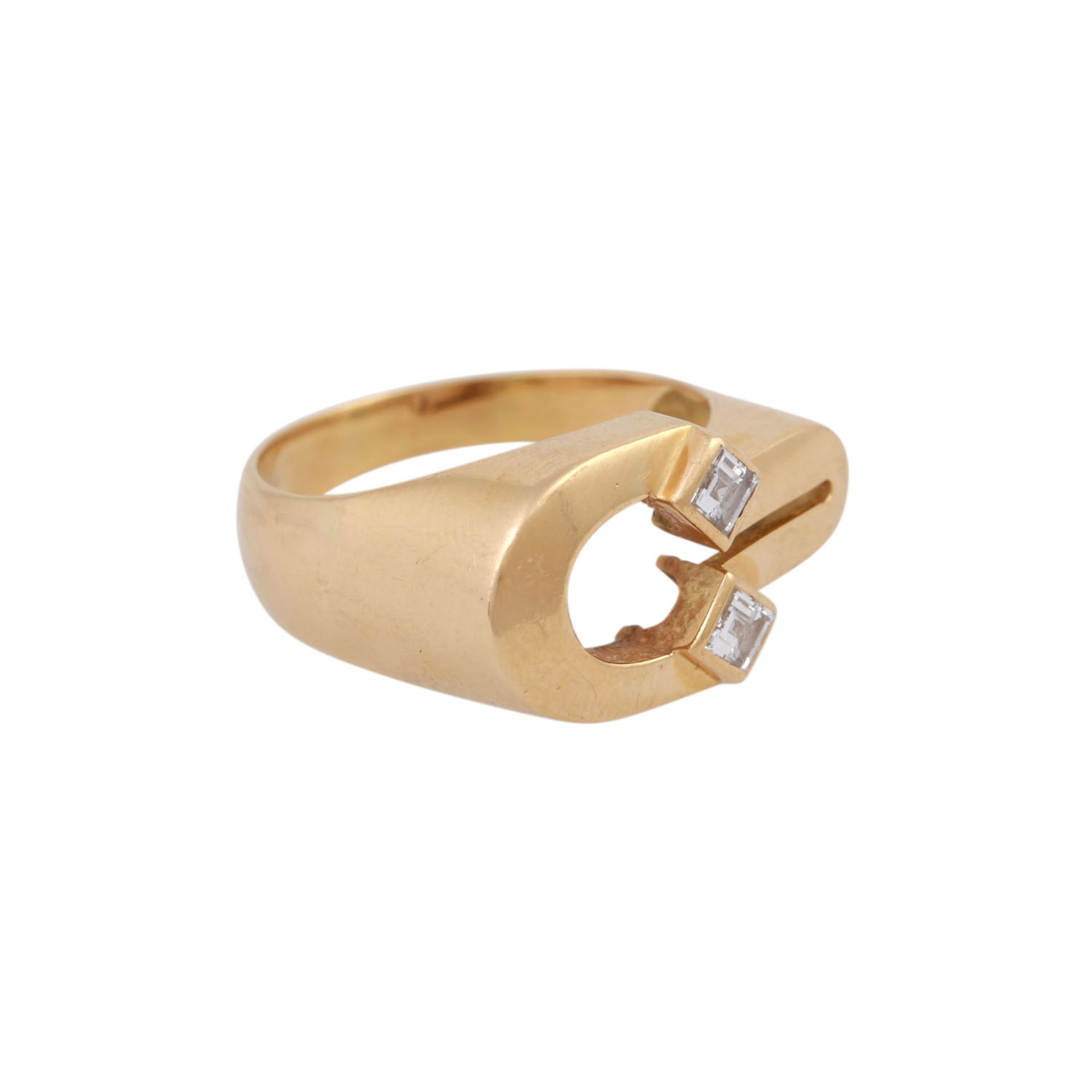 Ring mit 2 Diamantcarrés, zus. ca. 0,3 ct,WEISS (H)/VVS, GG 18K, RW 59, 2. H. 20. Jh., - Bild 2 aus 4