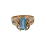 Ring mit rechteckigem Aquamarin und Brillanten ca. 0,25 ct,GET (M)/SI-P1, GG 14K, RW: 56, 20./21.