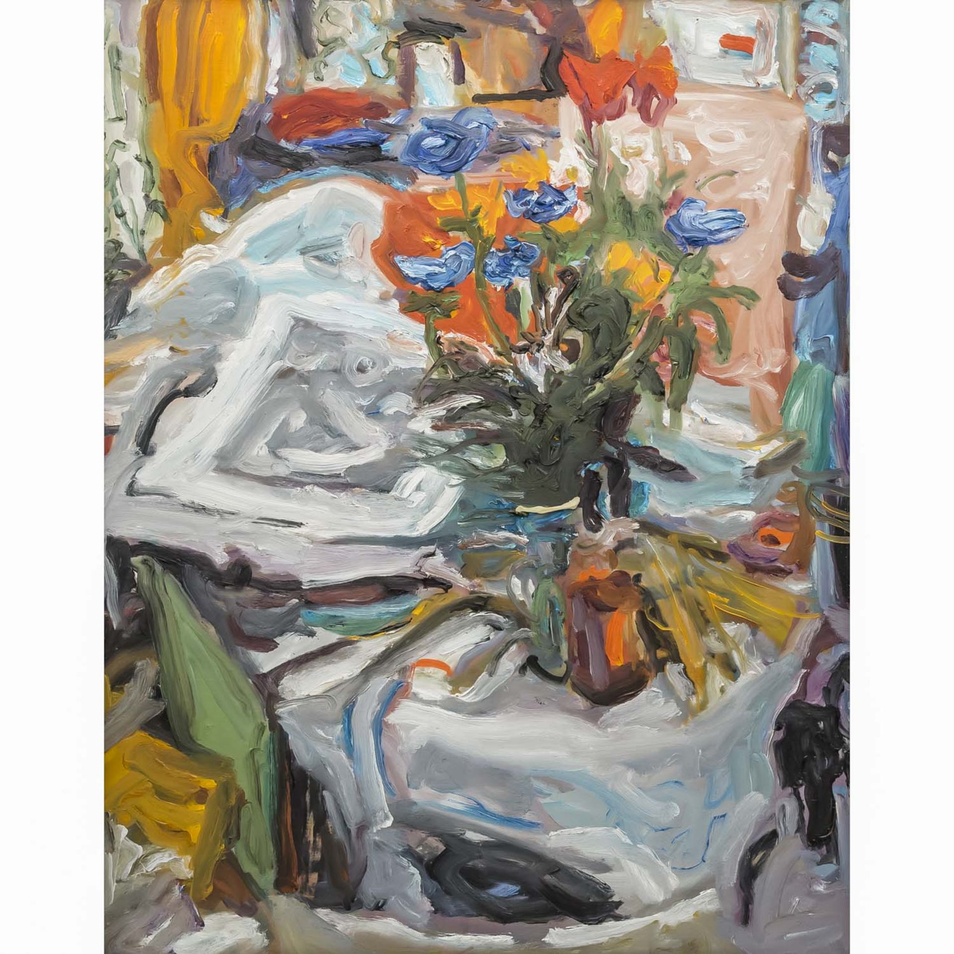 WAIS, ALFRED (1905-1988 Stuttgart), "Strauß mit blauen Anemonen",in Atelierstillleben arrangiert,