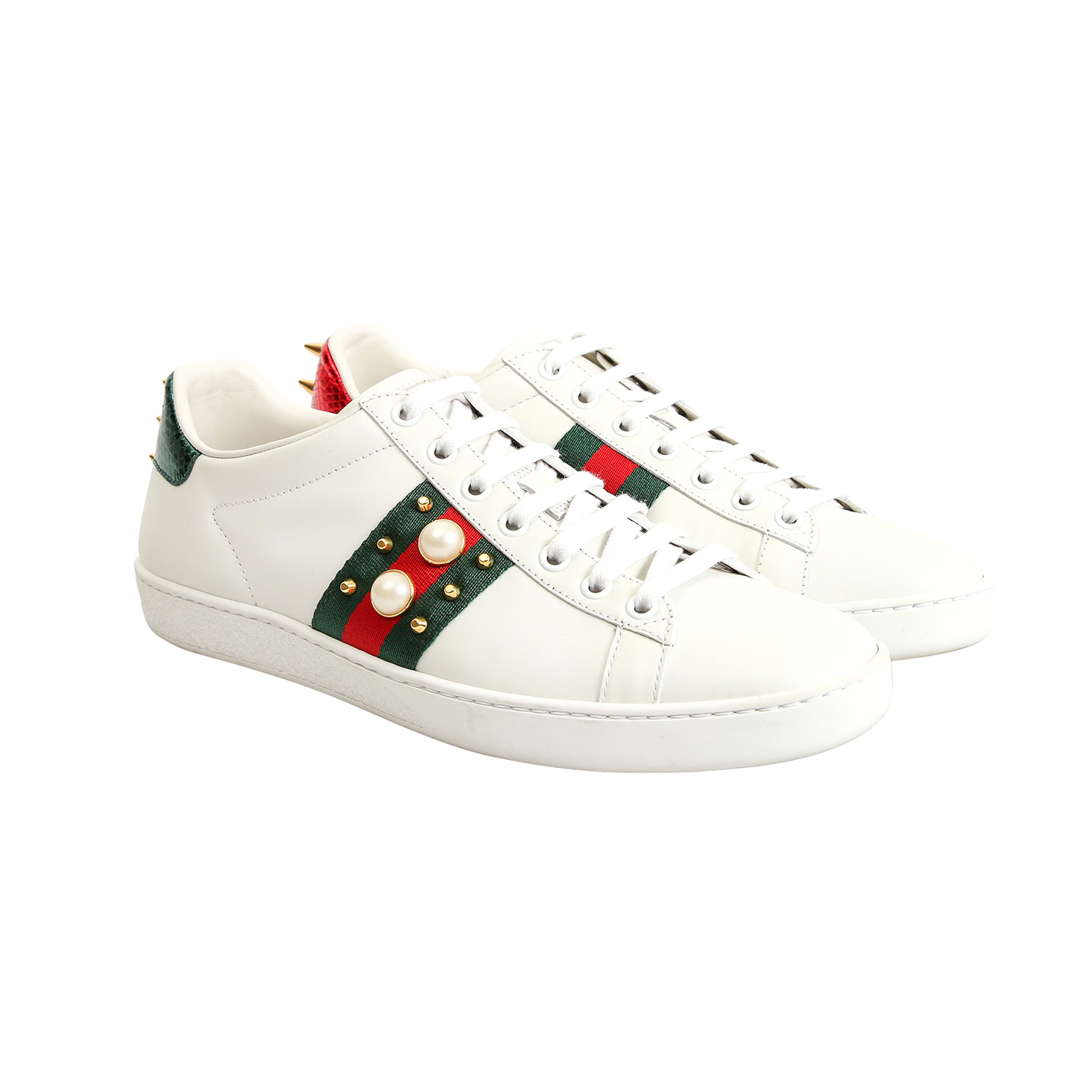 GUCCI Sneakers "ACE", Gr. 37,5.Glattleder in Weiß, typisches Streifenmuster mit Perlen-/ und - Image 2 of 4