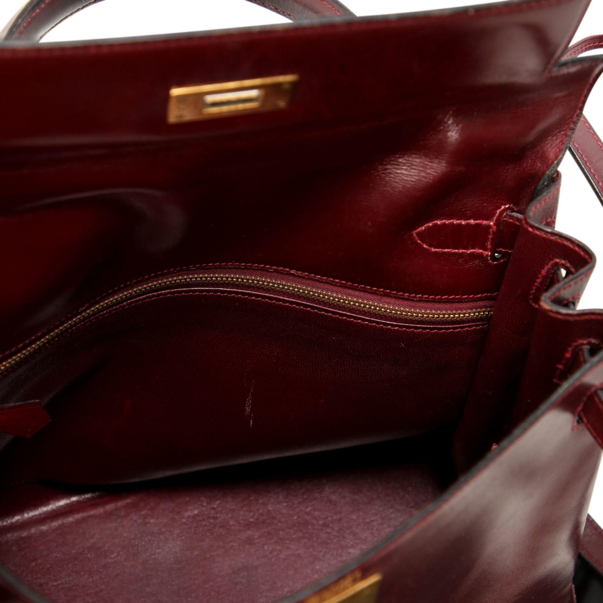 HERMÈS VINTAGE Henkeltasche "KELLY BAG 28", Koll. 1974.NP. ca.: 6.400,-€. Boxcalf Leder in Bordeaux, - Bild 6 aus 6