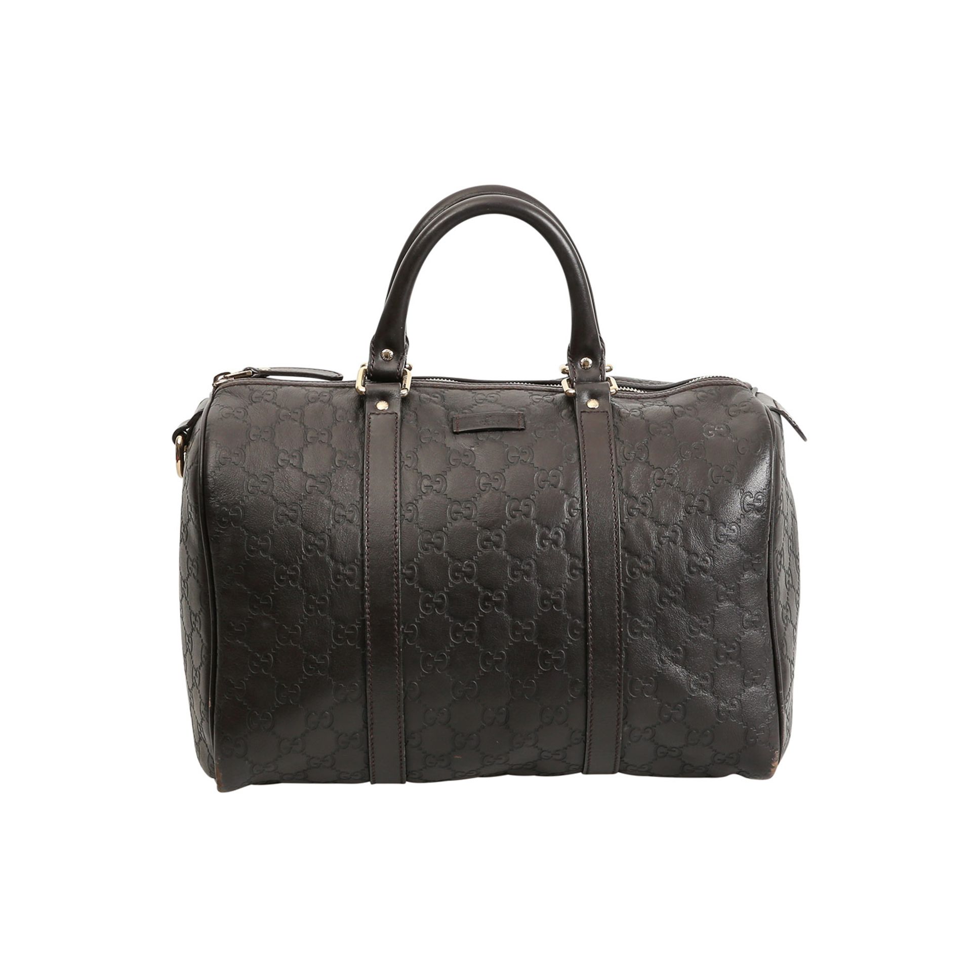 GUCCI Bowlingbag.Guccissima-Leder in Dunkelbraun mit goldfarbener Hardware, Doppelhenkel,