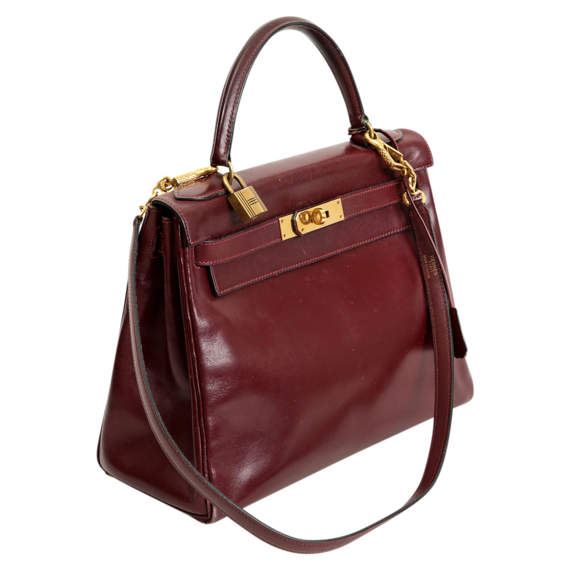 HERMÈS VINTAGE Henkeltasche "KELLY BAG 28", Koll. 1974.NP. ca.: 6.400,-€. Boxcalf Leder in Bordeaux, - Bild 2 aus 6