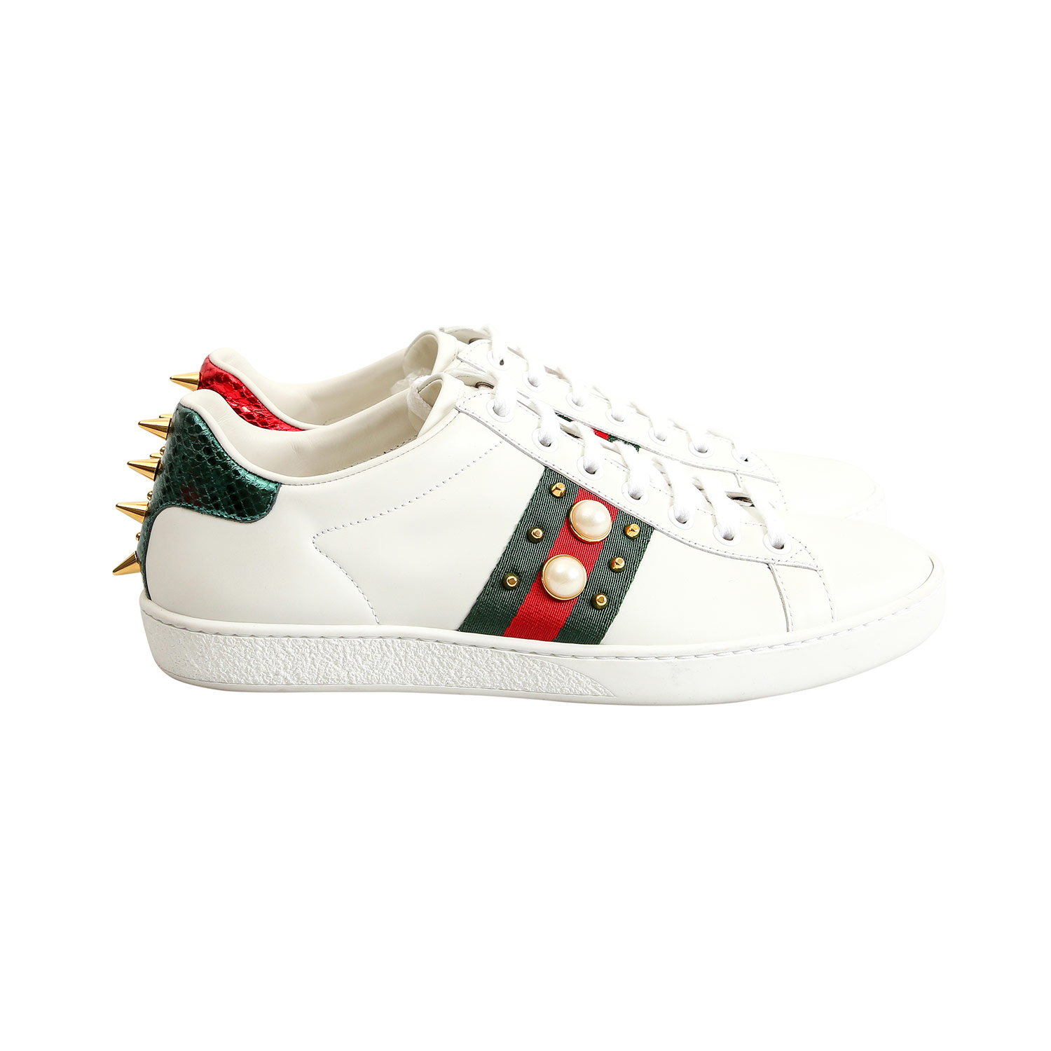 GUCCI Sneakers "ACE", Gr. 37,5.Glattleder in Weiß, typisches Streifenmuster mit Perlen-/ und - Image 3 of 4