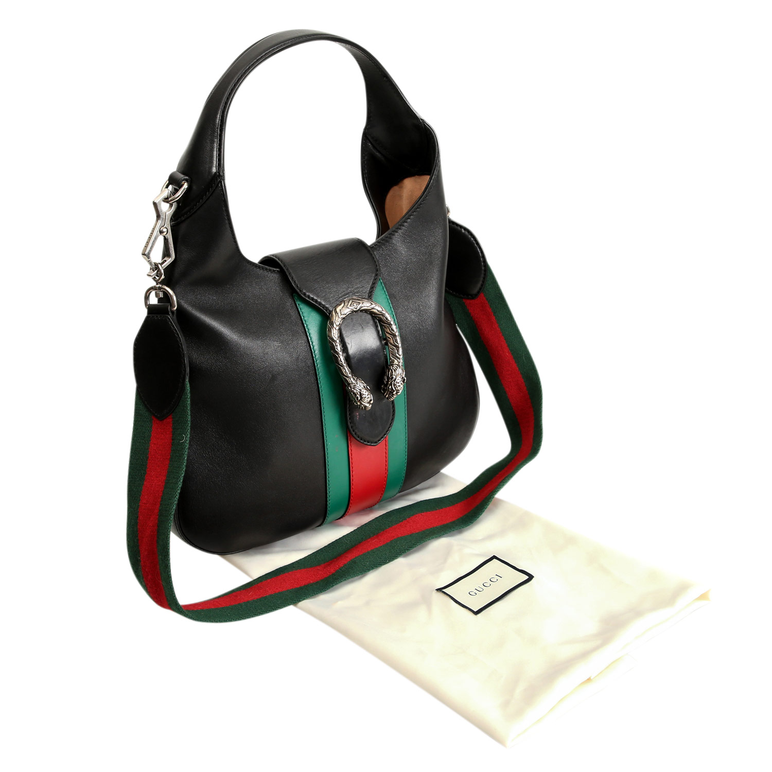 GUCCI Hobo-Bag "DIONYSUS".NP.: 1750,-€. Glattleder in schwarz mit typischem Streifendetail in Rot/ - Image 6 of 7