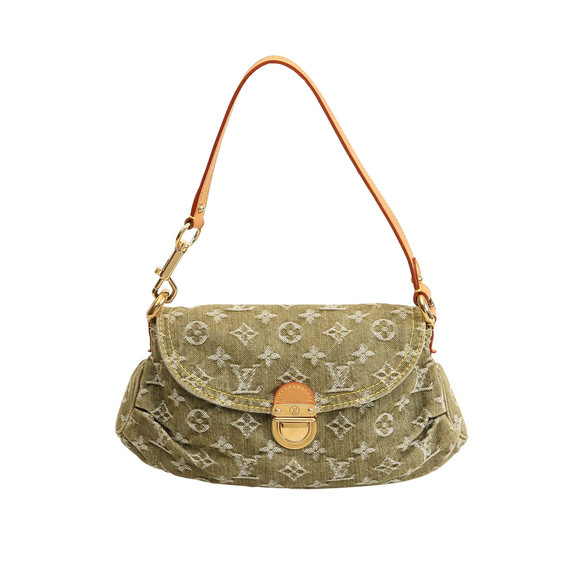 LOUIS VUITTON Schultertasche "MINI PLEATY DENIM LICHEN", Koll. 2006.Kaufpreis: 460,-€. Monogramm