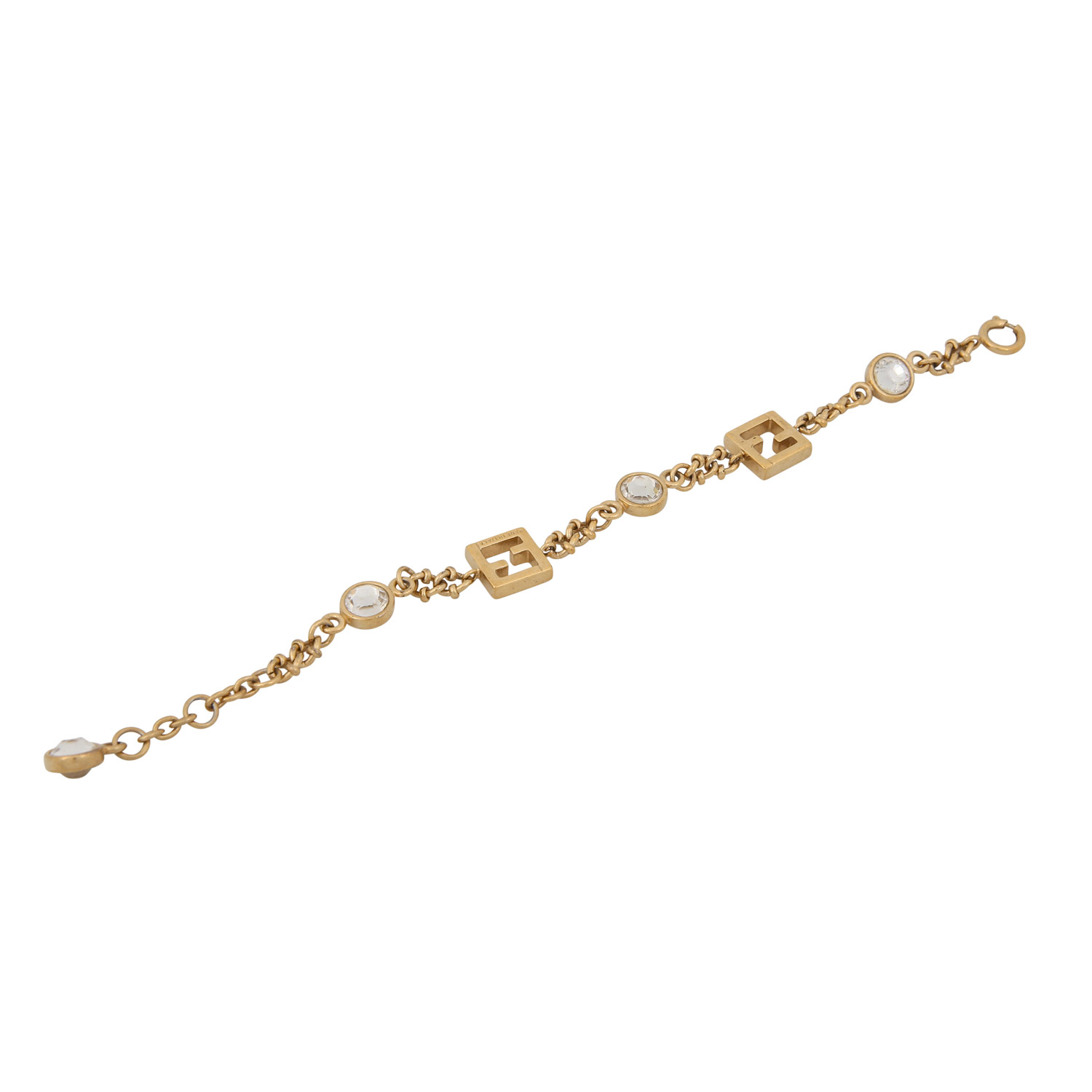 FENDI Modeschmuck-Armkette.Länge 19cm. NP. ca.: 120,-€. Gliederkette in Goldfarben mit Strassdekor - Image 3 of 4