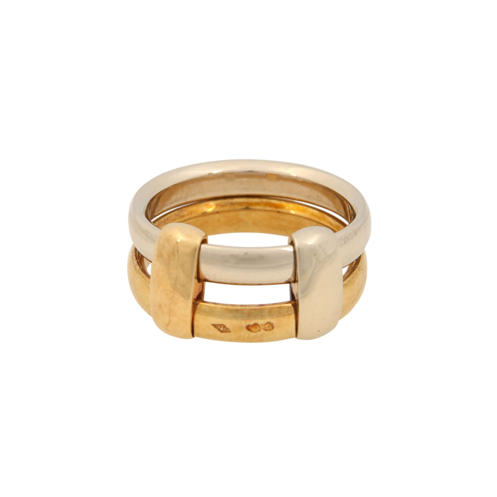 HERMÈS Ring, Größe 60.750 GG/WG, zwei bewegliche Ringschienen. Etui anbei. Guter Erhalt.