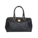 MCM VINTAGE Handtasche.Bowlingbagform aus schwarzem Textil, Heritage Muster, goldfarbene Hardware,