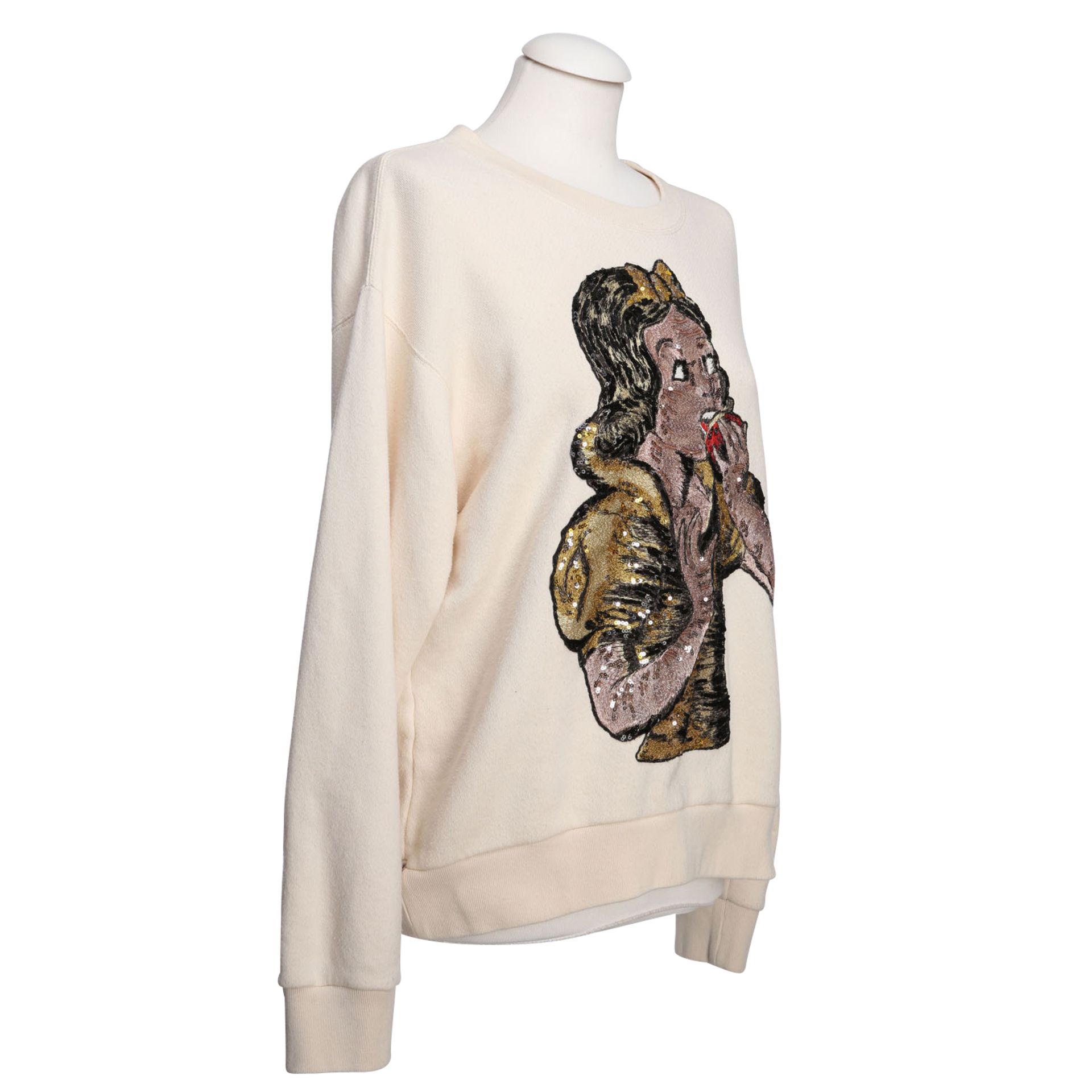 GUCCI Pullover, Gr. XS.NP.: 1.380,-€. Textil in Beige mit Schneewittchen-Motiv. Pilling und - Bild 2 aus 4