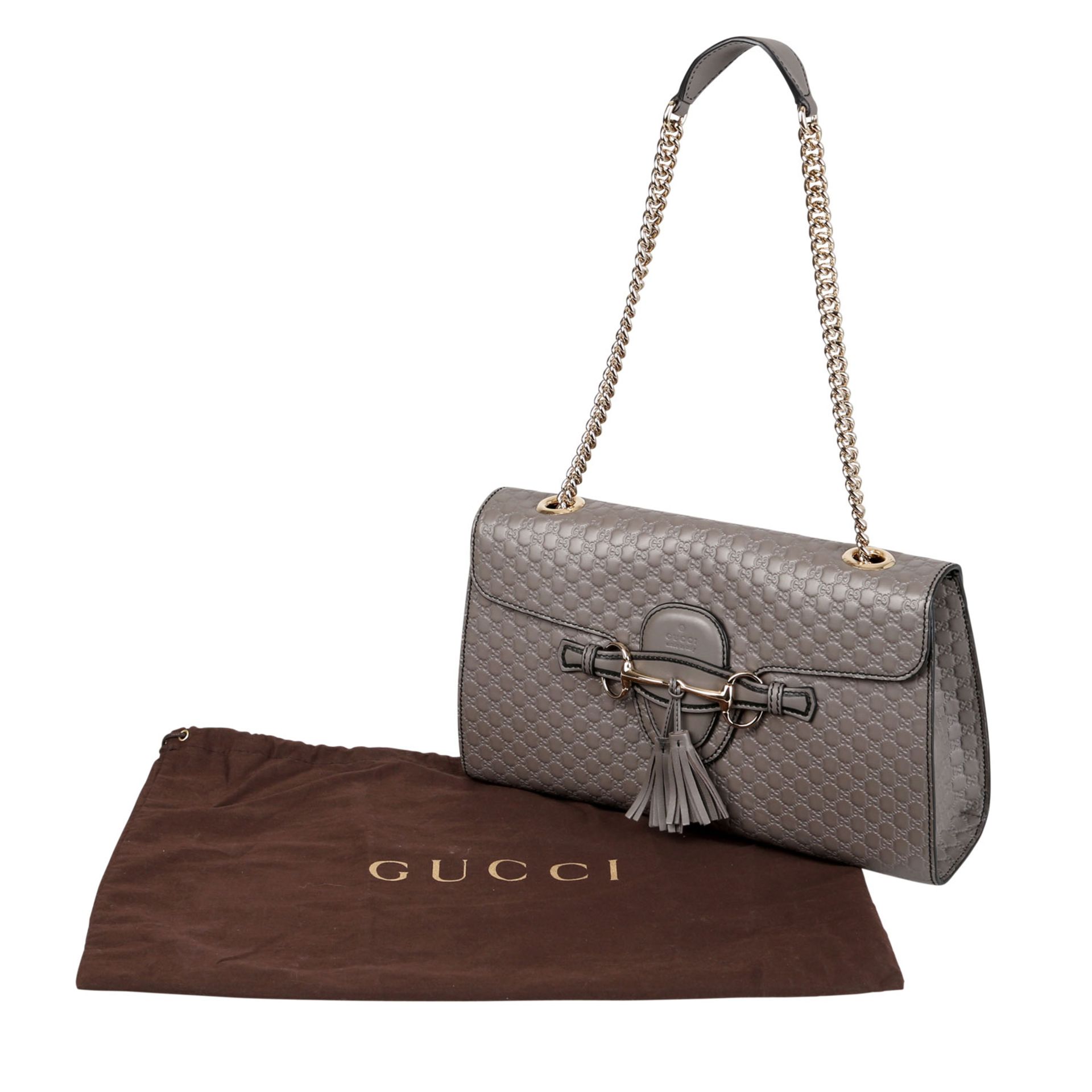 GUCCI Schultertasche, NP. ca.: 1.690,-€.Gucci Signature Leder Serie in Grau, silberfarbene Hardware, - Bild 7 aus 7