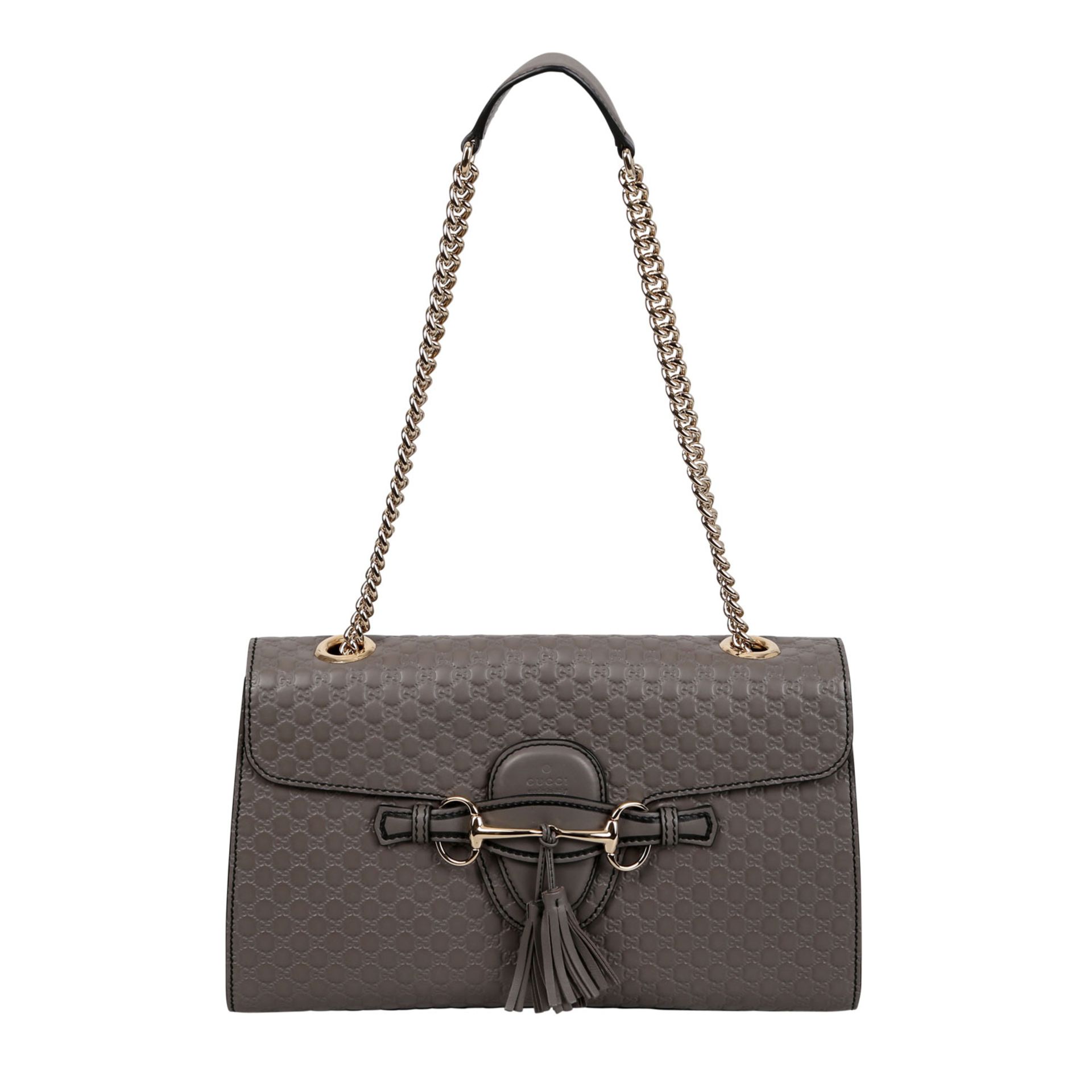 GUCCI Schultertasche, NP. ca.: 1.690,-€.Gucci Signature Leder Serie in Grau, silberfarbene Hardware,