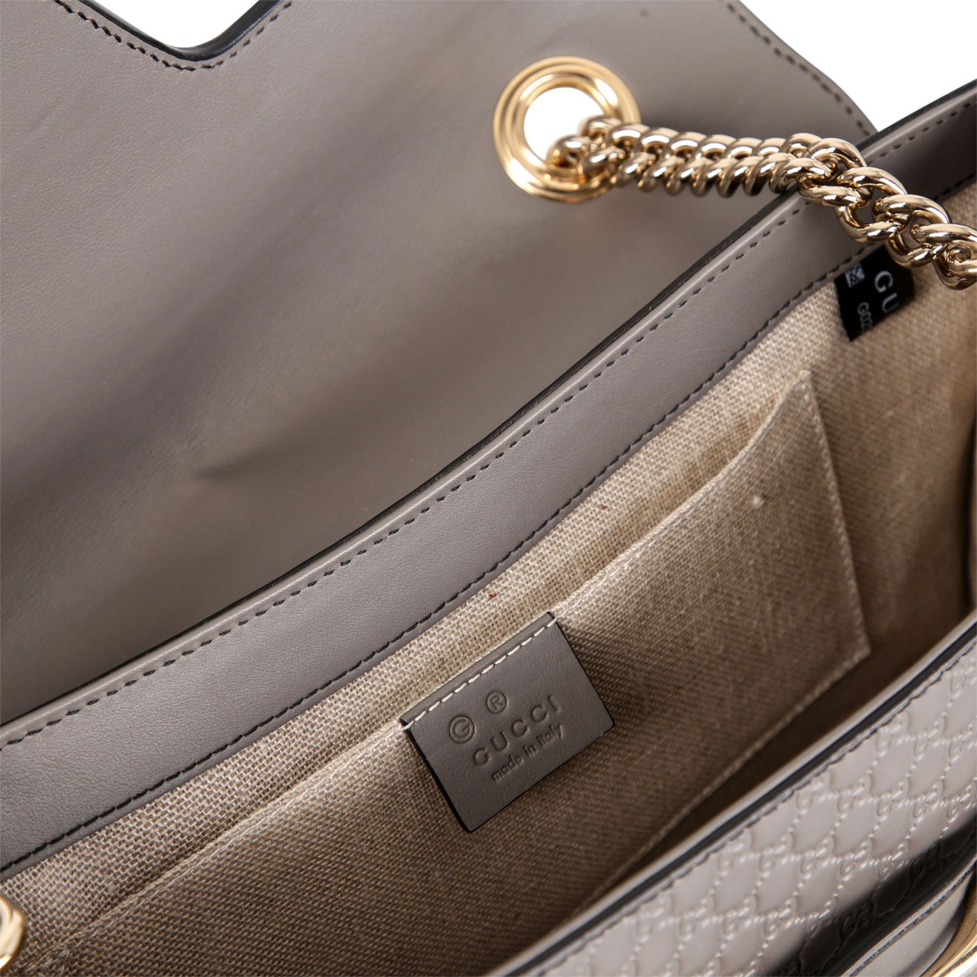 GUCCI Schultertasche, NP. ca.: 1.690,-€.Gucci Signature Leder Serie in Grau, silberfarbene Hardware, - Bild 6 aus 7