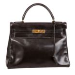 HERMÈS VINTAGE Henkeltasche "KELLY BAG RETOURNE 32", Koll. 1989.Akt. NP.: 7.200,-€. Boxcalf-Leder in