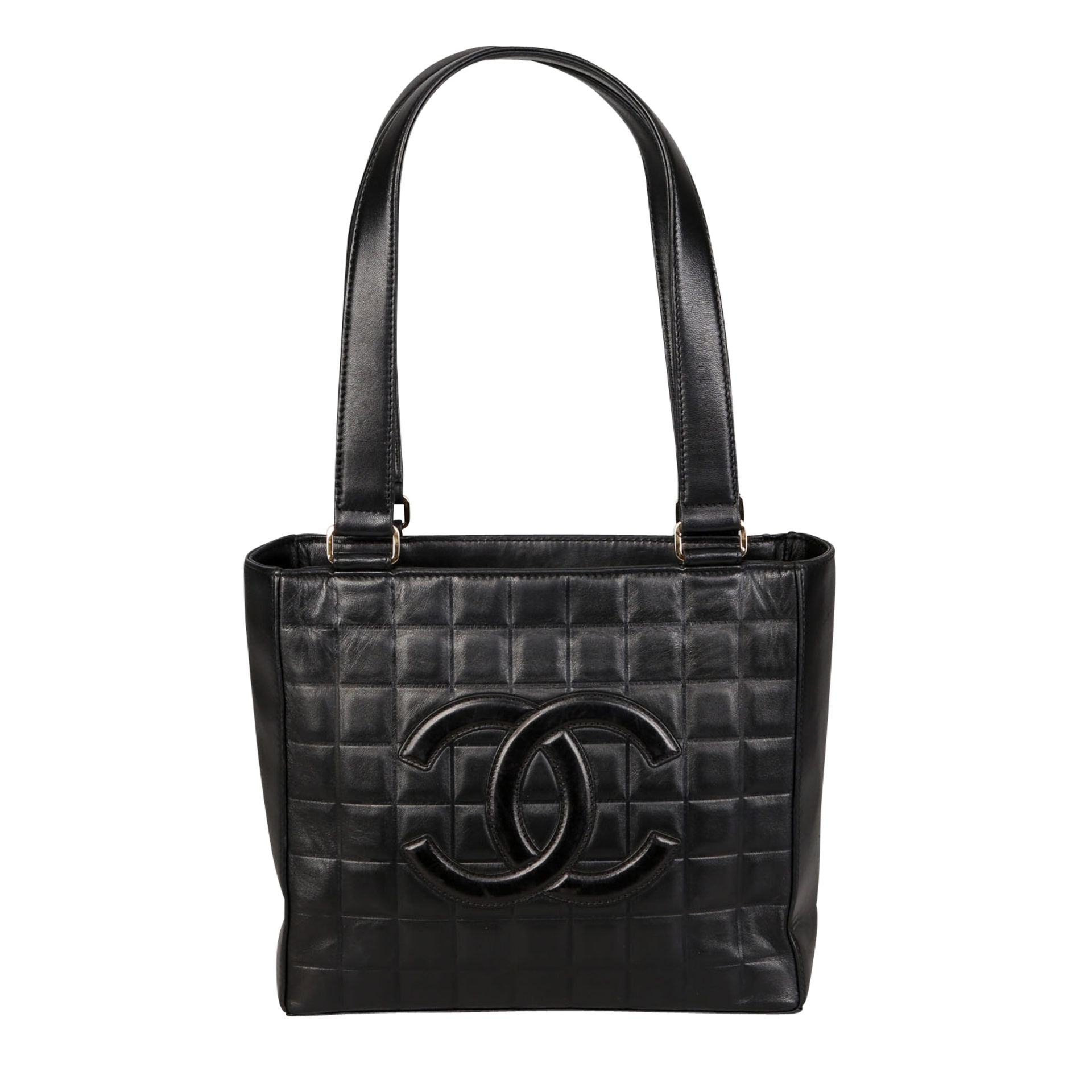 CHANEL Handtasche, Koll. 2003/2004.Feines Leder in Schwarz, quadratische Prägung und Front mit