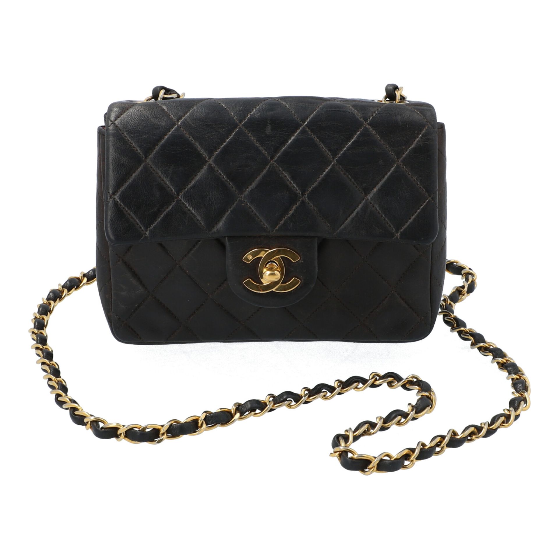 CHANEL Umhängetasche "SINGLE FLAP", NP.: 2.500,-€.Schwarzes, in Rauten gestepptes Lammleder mit