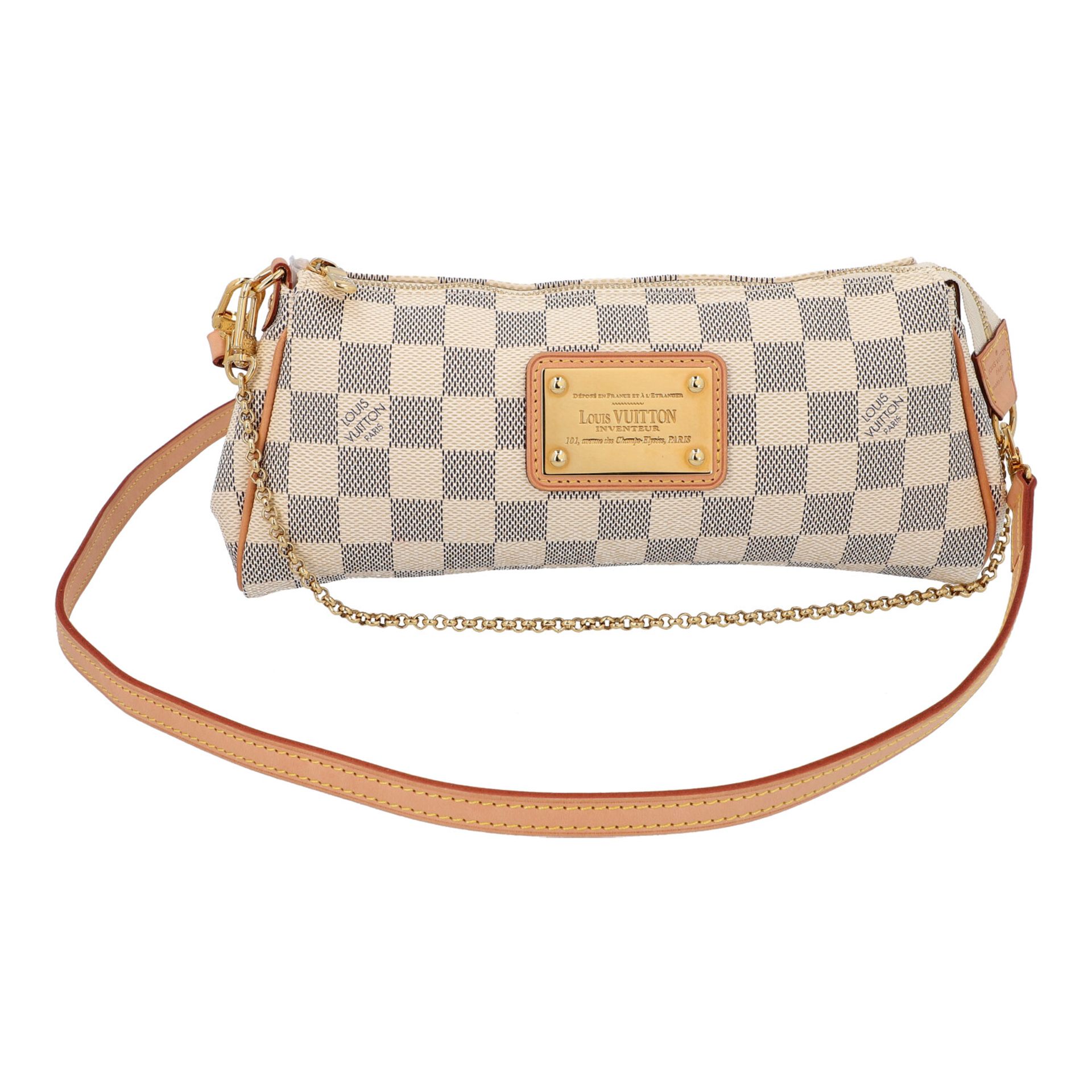 LOUIS VUITTON Pochette "EVA", Koll.: 2013, NP.:Damier Azur Camvas Serie mit Rindsleder-Details und