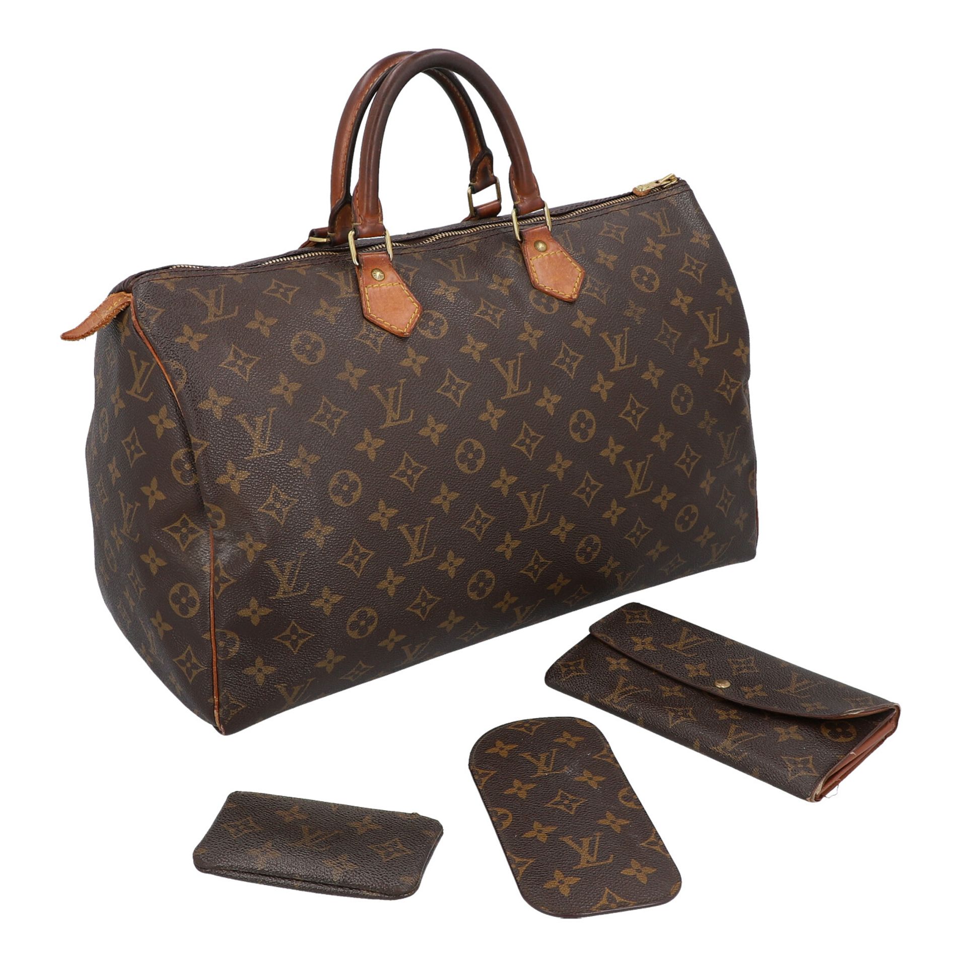 LOUIS VUITTON Konvolut.Henkeltasche "SPEEDY 40", Portemonnaie "SARAH", Schlüssel-Etui und Brillen-