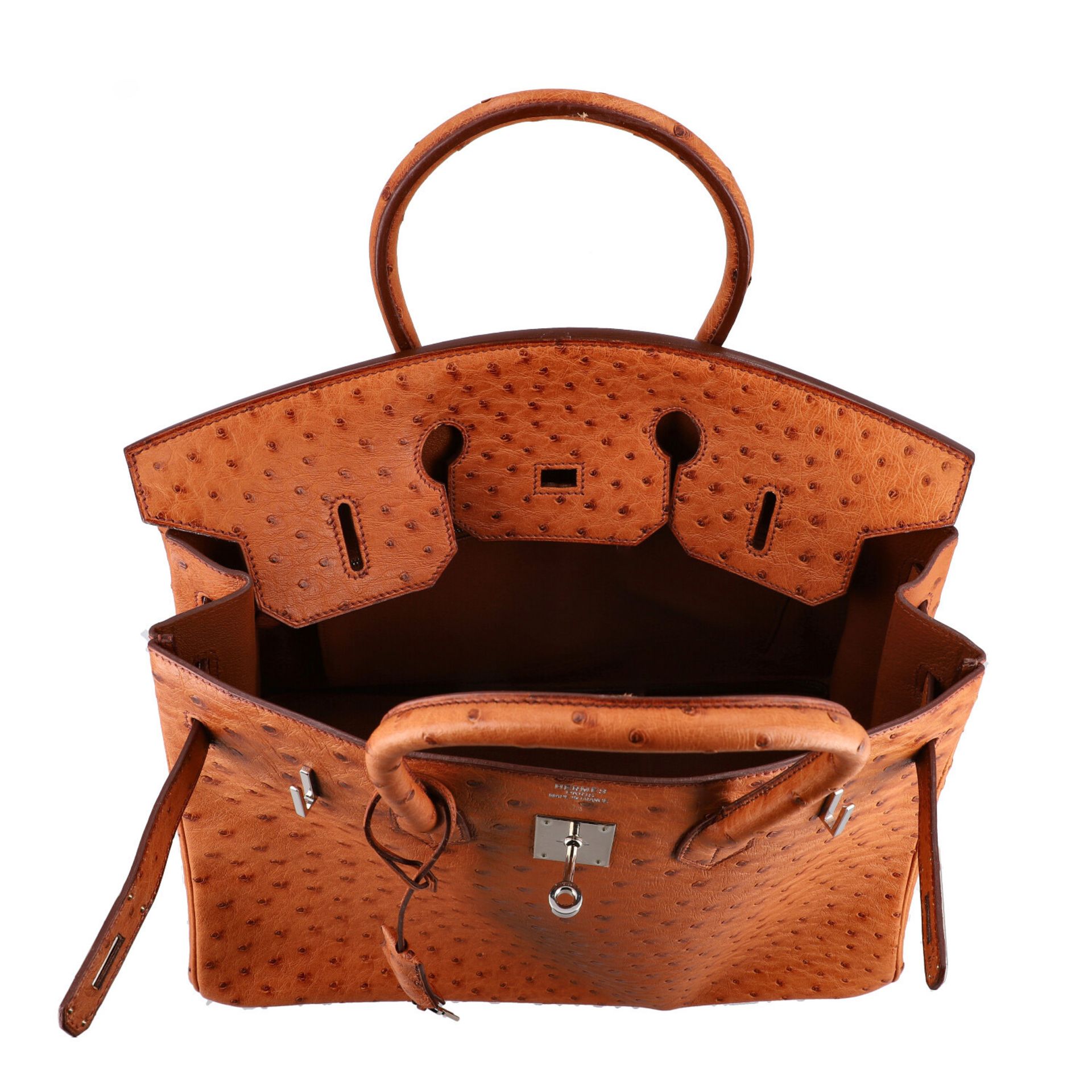 HERMÈS Handtasche "BIRKIN 35", Koll.: 2004, akt. NP.: 15.000,-€Straußenleder in Cognac, Trapezform - Bild 3 aus 11