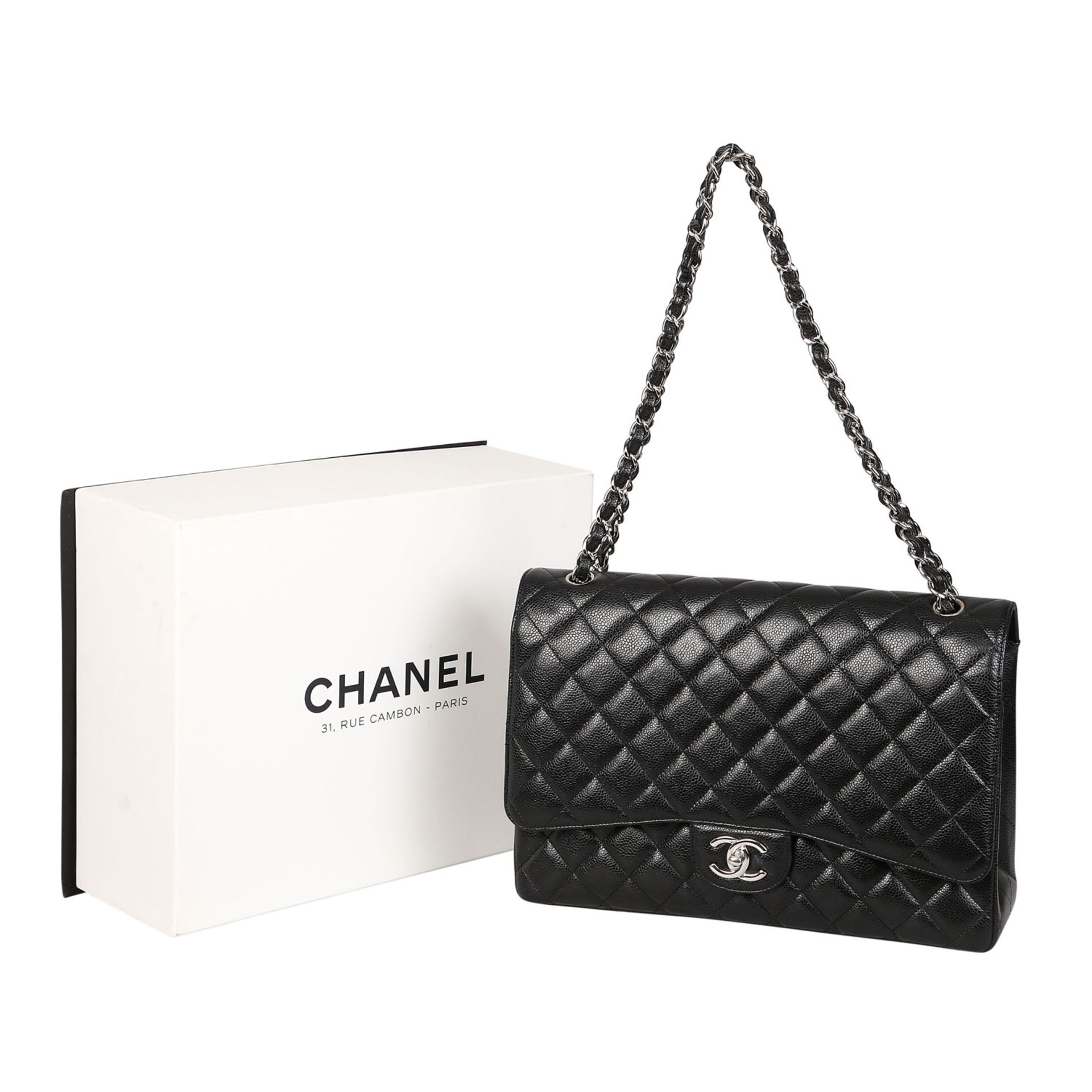 CHANEL Umhängetasche "MAXI FLAP BAG", Koll.: 2017.Akt. NP.: 5.800,-€. Caviar Leder in Schwarz mit - Bild 7 aus 7