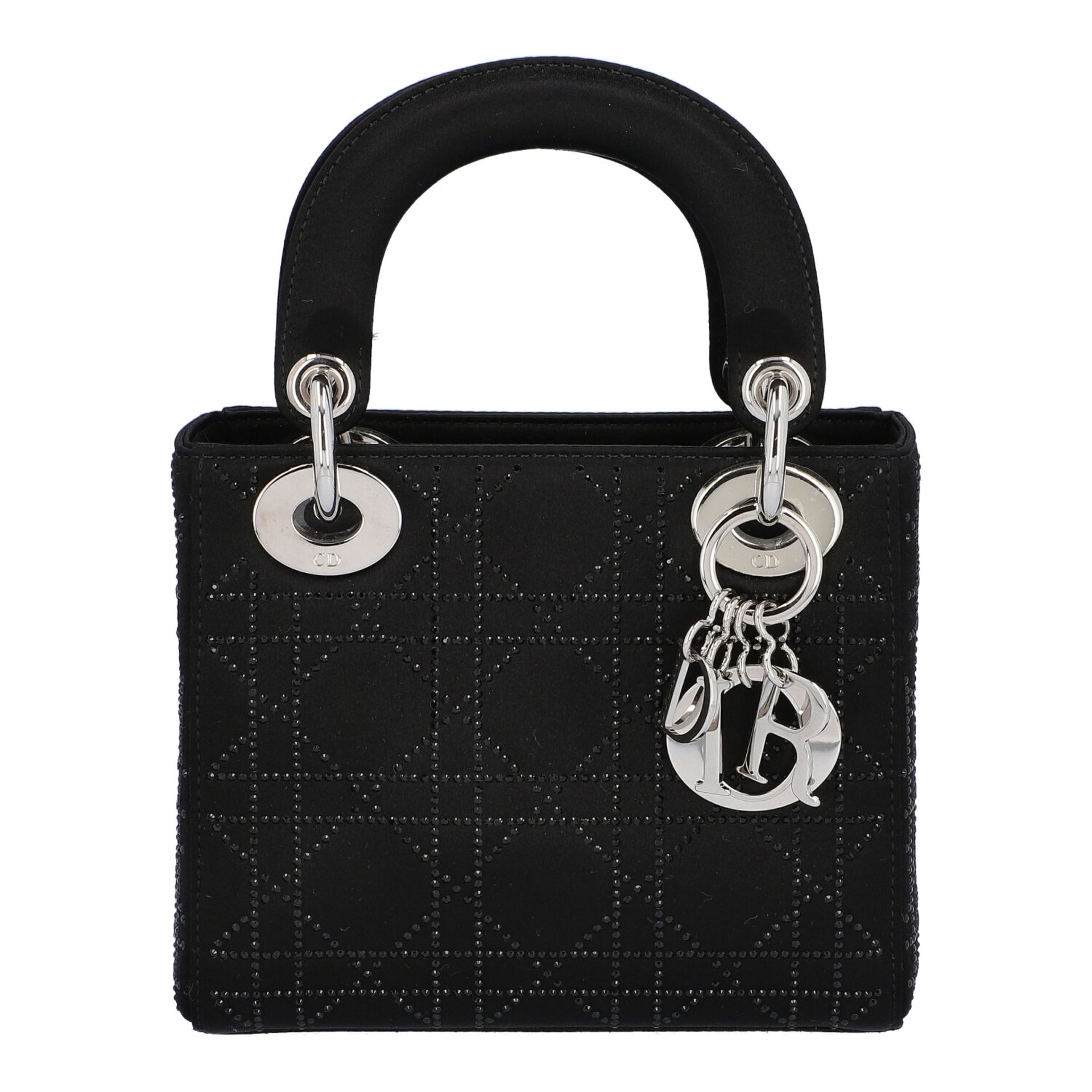 CHRISTIAN DIOR Handtasche "MINI LADY DIOR", NP.: 2.800,-€.100% Seide in Schwarz mit Cannage Muster