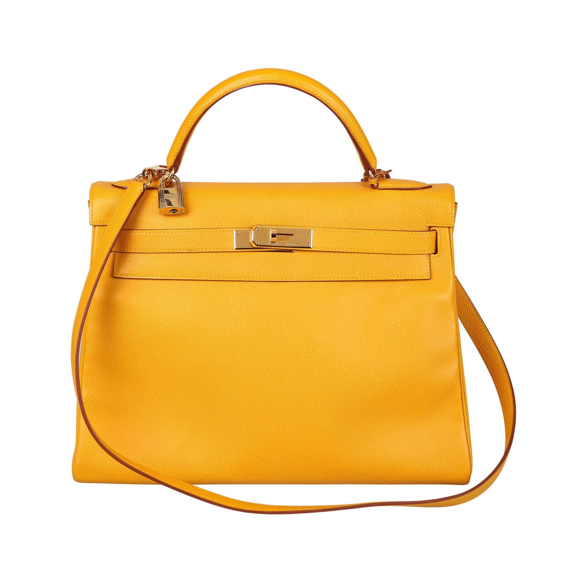 HERMÈS VINTAGE Henkeltasche "KELLY BAG 32", Koll.: 1997.Akt. NP.: 7.950,-€. Epsom-Leder in Maisgelb,