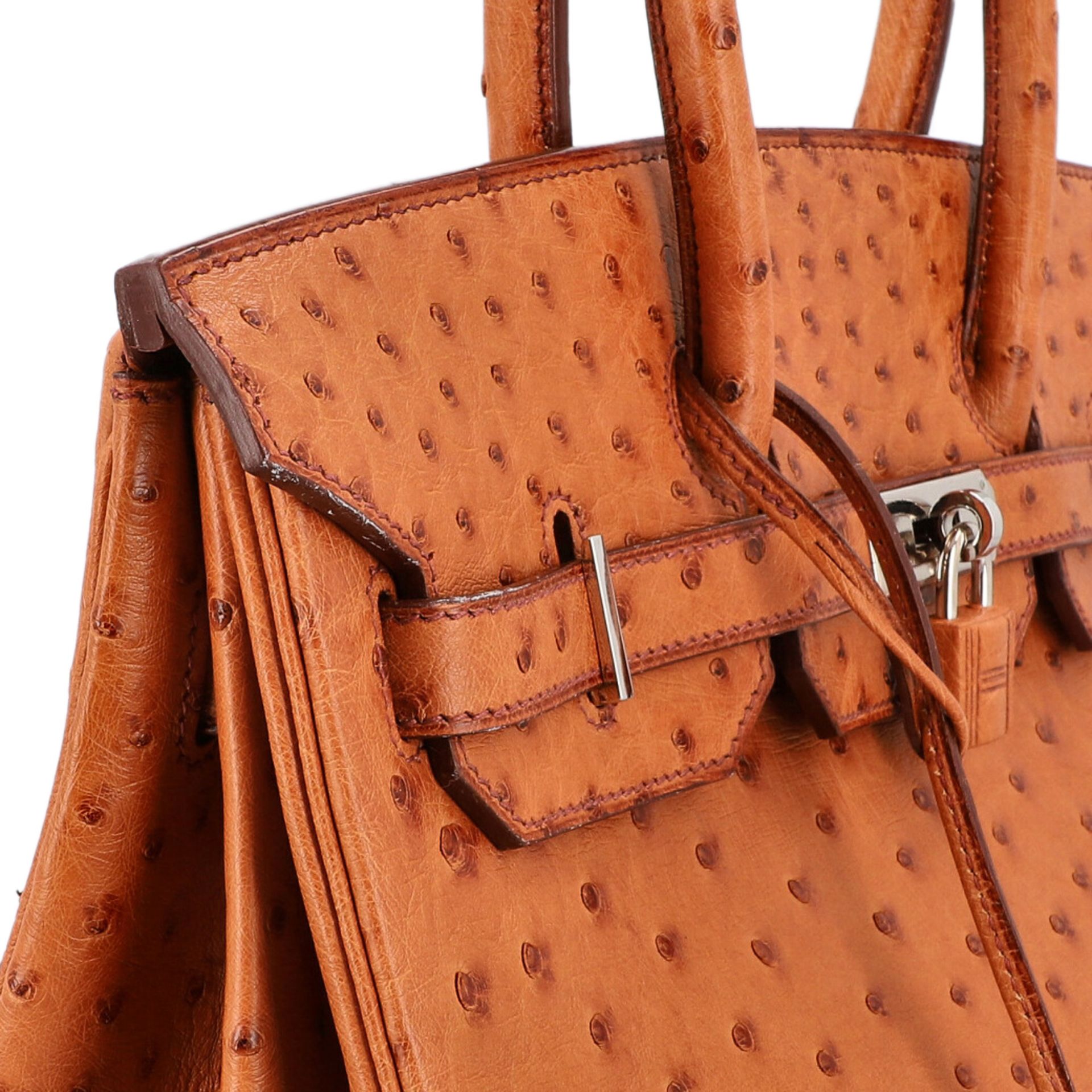 HERMÈS Handtasche "BIRKIN 35", Koll.: 2004, akt. NP.: 15.000,-€Straußenleder in Cognac, Trapezform - Bild 8 aus 11