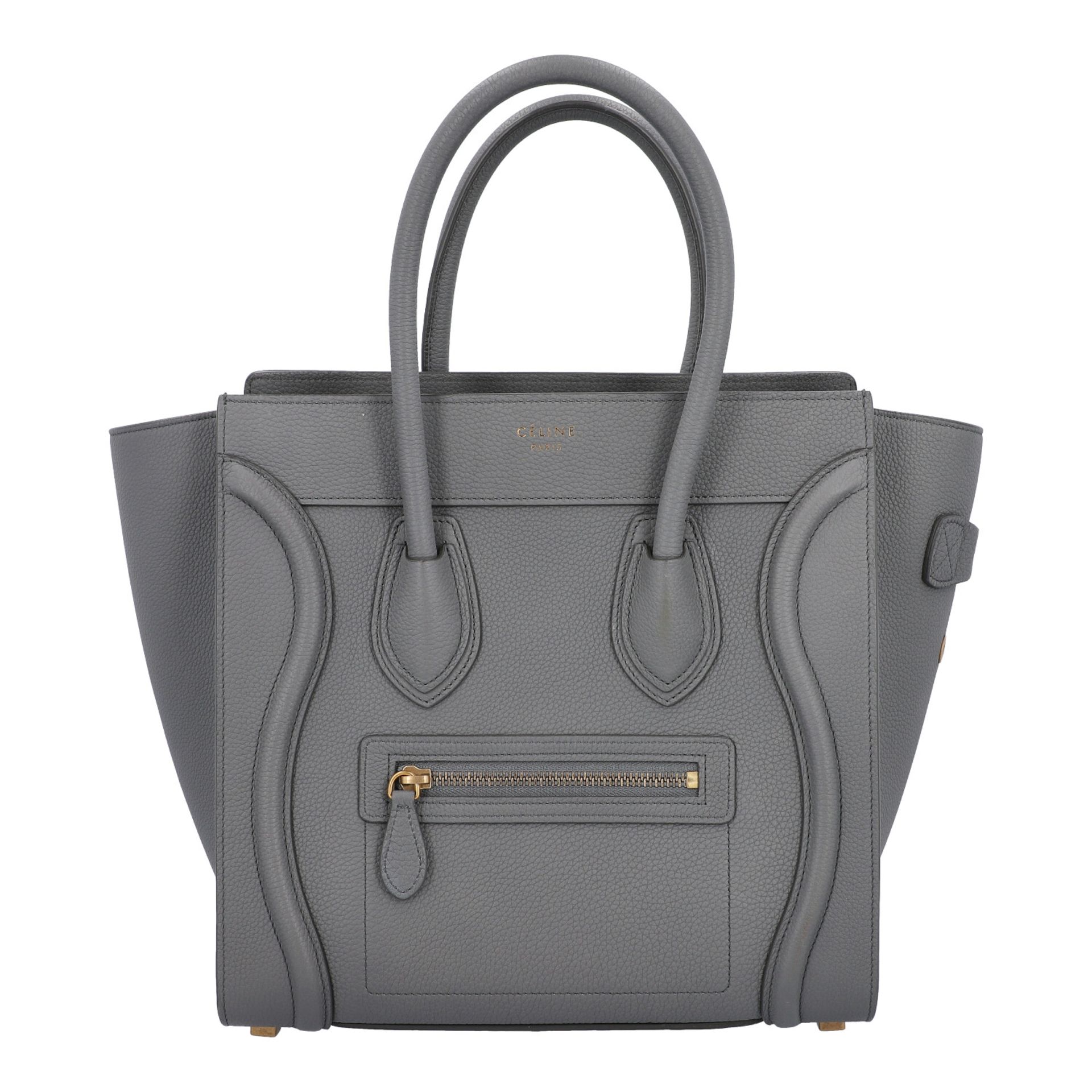 CELINE Henkeltasche "MINI LUGGAGE BAG".Akt. NP.: 2.400,-€. Trapezform aus mattem, naturgenarbtem