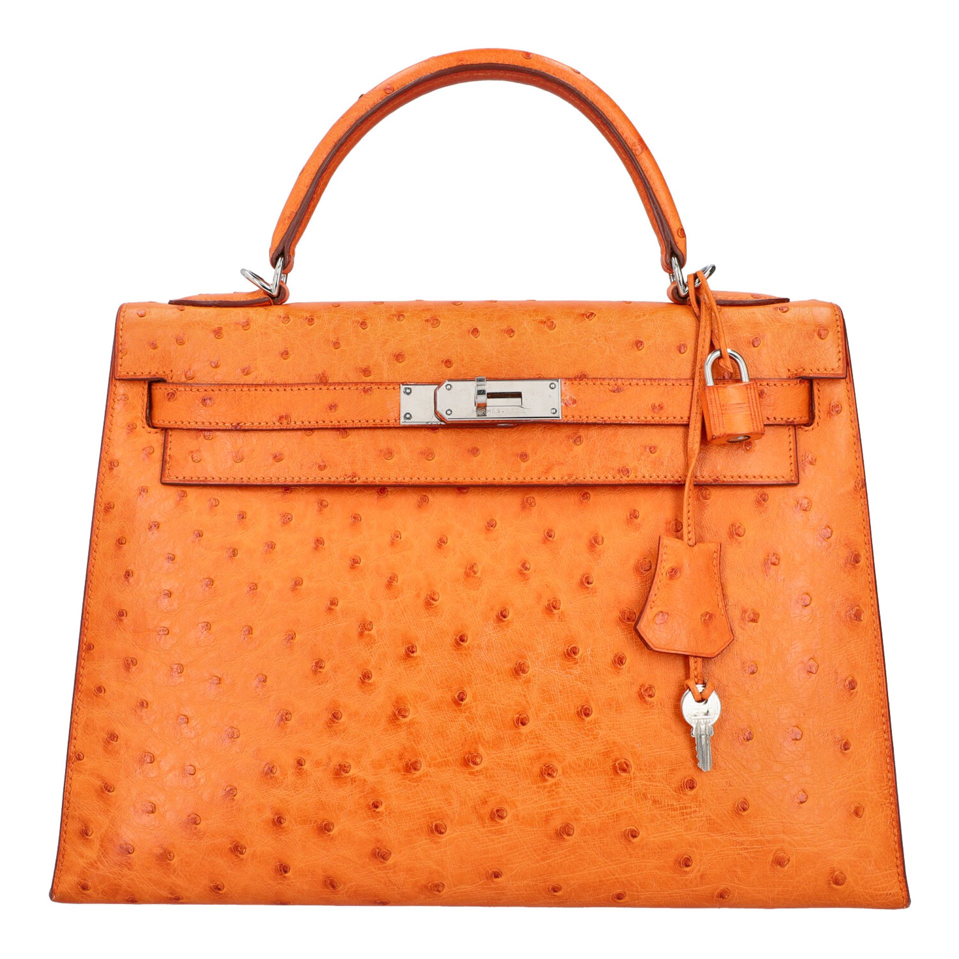 HERMÈS Handtasche "KELLY BAG OSTRICH 32".Koll. 2001. NP ca.: 17.000,-€. Straußenleder in Orange,