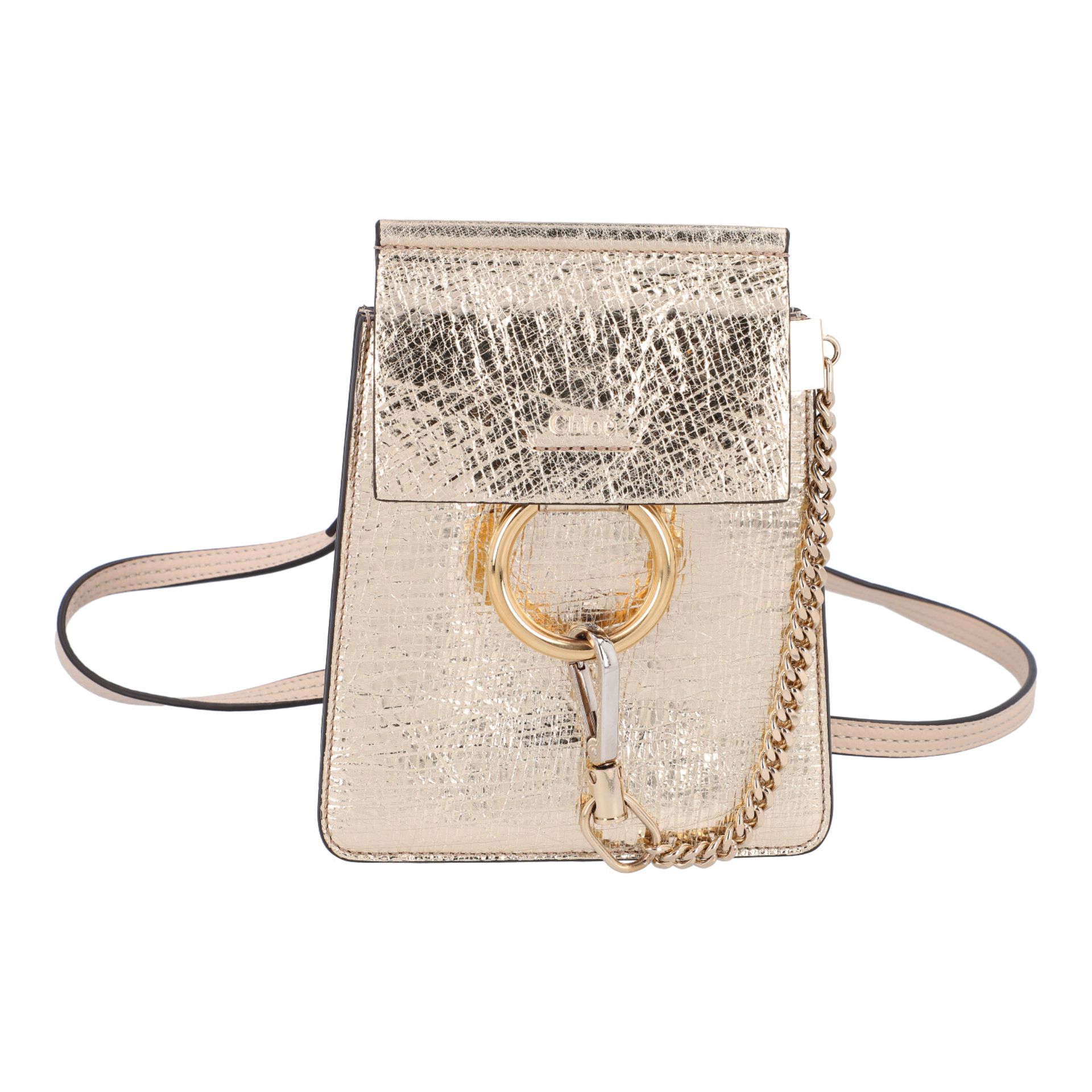 CHLOÉ Umhängetasche "FAYE", NP. ca.: 750,-€.Mini Tasche aus Leder in Beige und Goldfarben (Crashed