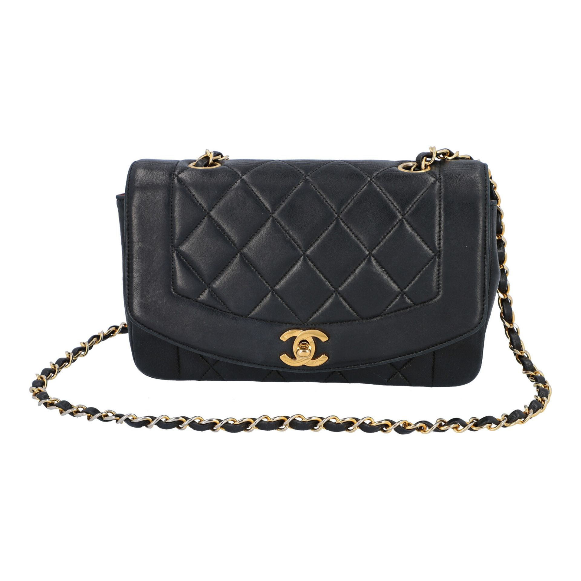 CHANEL VINTAGE Umhängetasche "DIANA", 90er Jahre.NP. ca.: 4.250,-€. Schwarzes Lammleder in