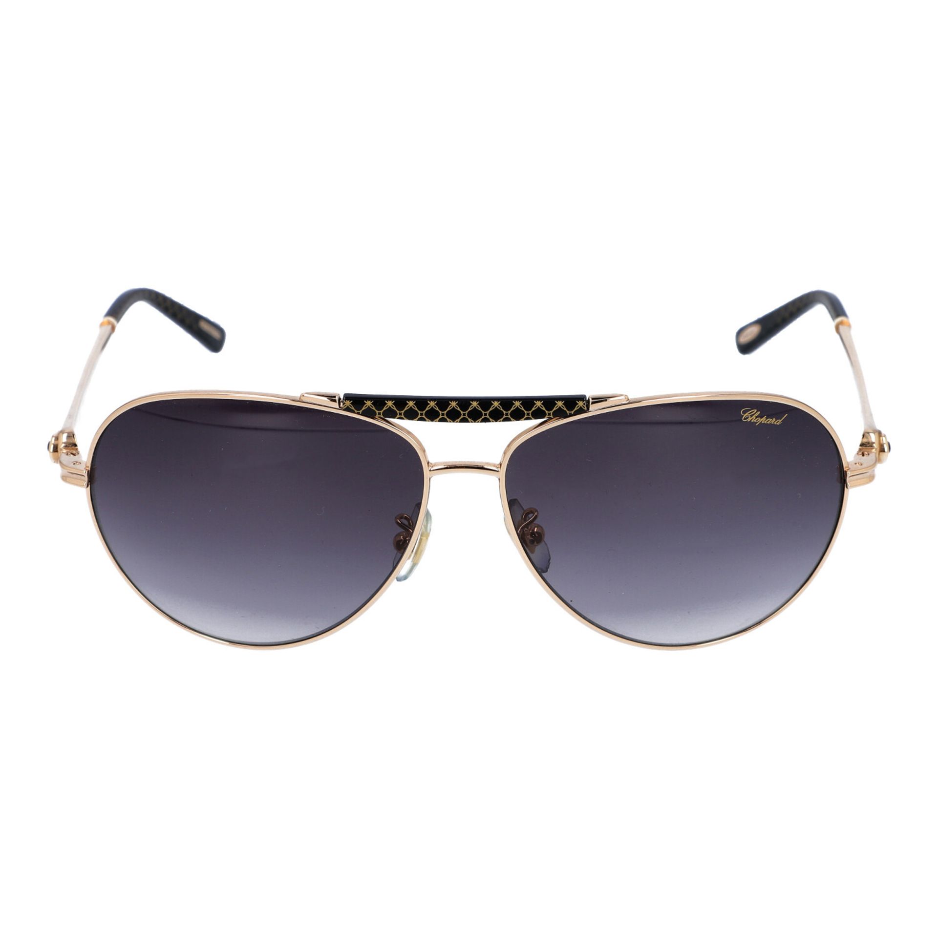 CHOPARD Sonnenbrille.NP.ca.: 600,-€. Goldafarbenes Metallgestell im Aviator-Design, dunkelgetönte