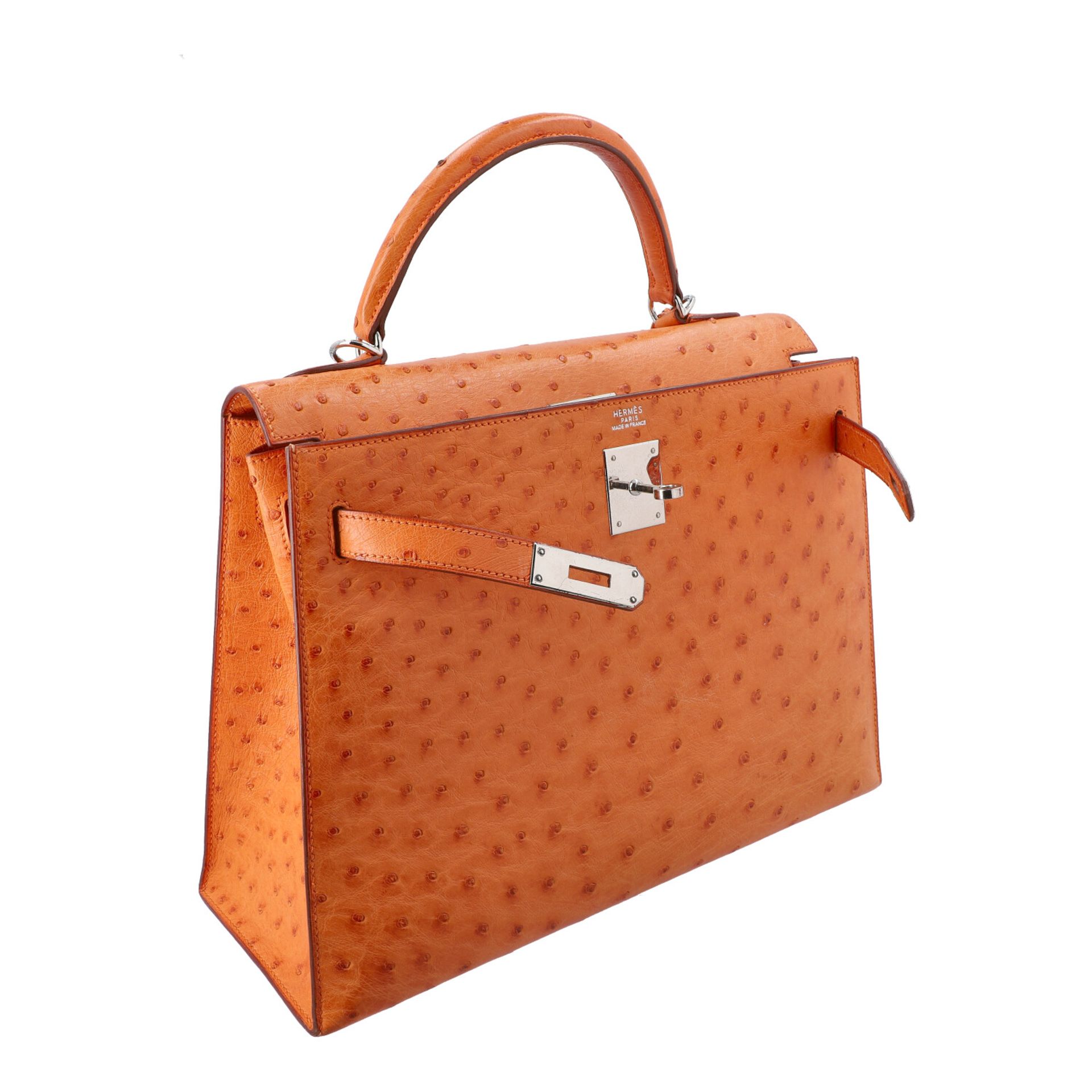 HERMÈS Handtasche "KELLY BAG OSTRICH 32".Koll. 2001. NP ca.: 17.000,-€. Straußenleder in Orange, - Bild 7 aus 9