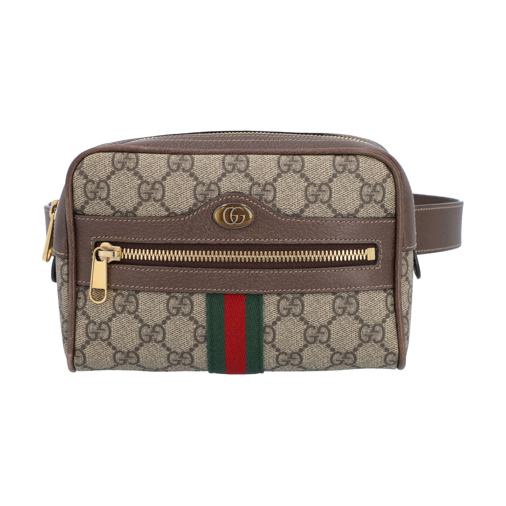 GUCCI Gürteltasche "OPHIDIA", akt. NP.: 890,-€.Aktuelle Kollektion. GG Supreme mit braunen